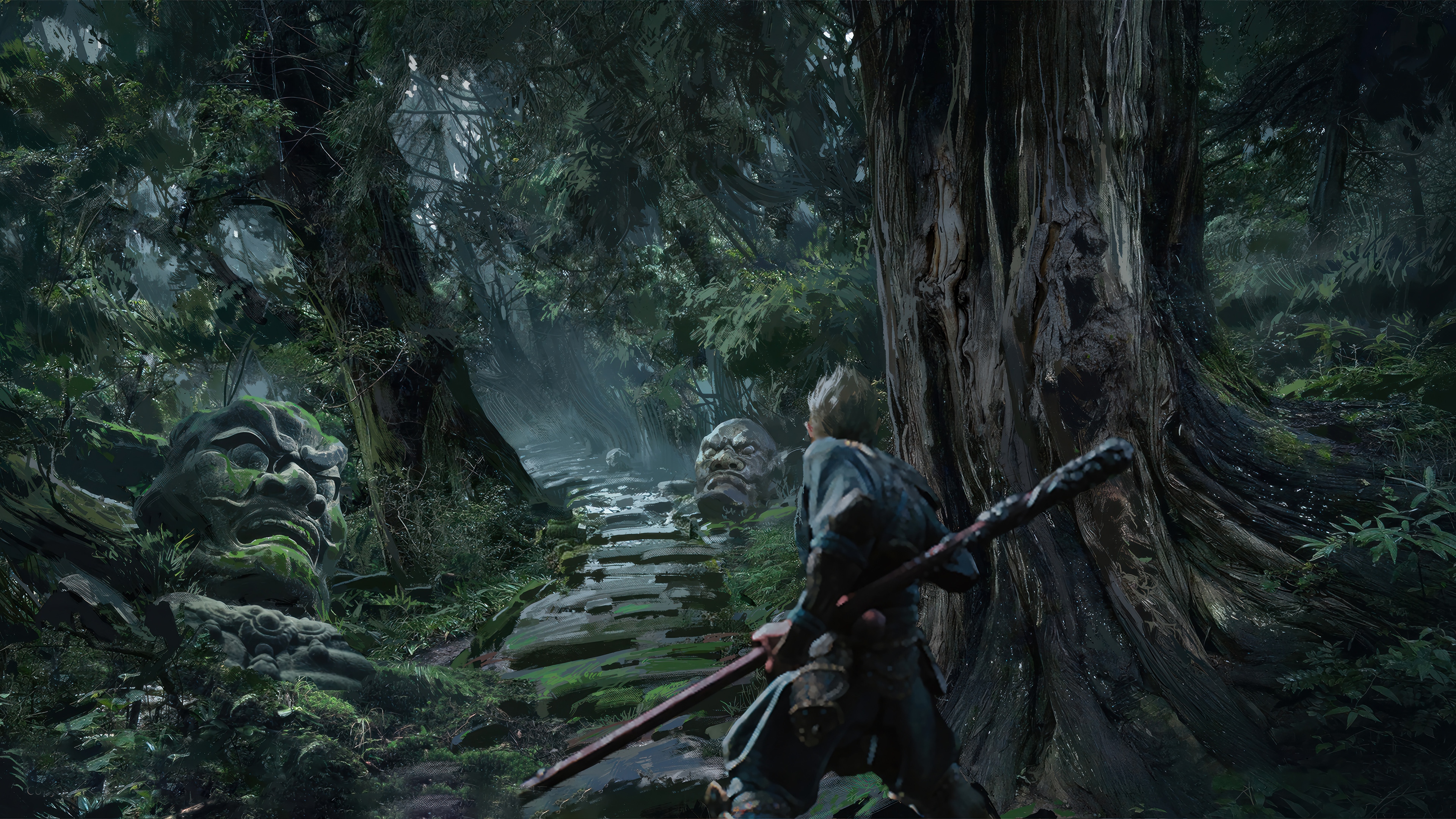 Black Myth Wukong in a misty forest HD Wallpaper