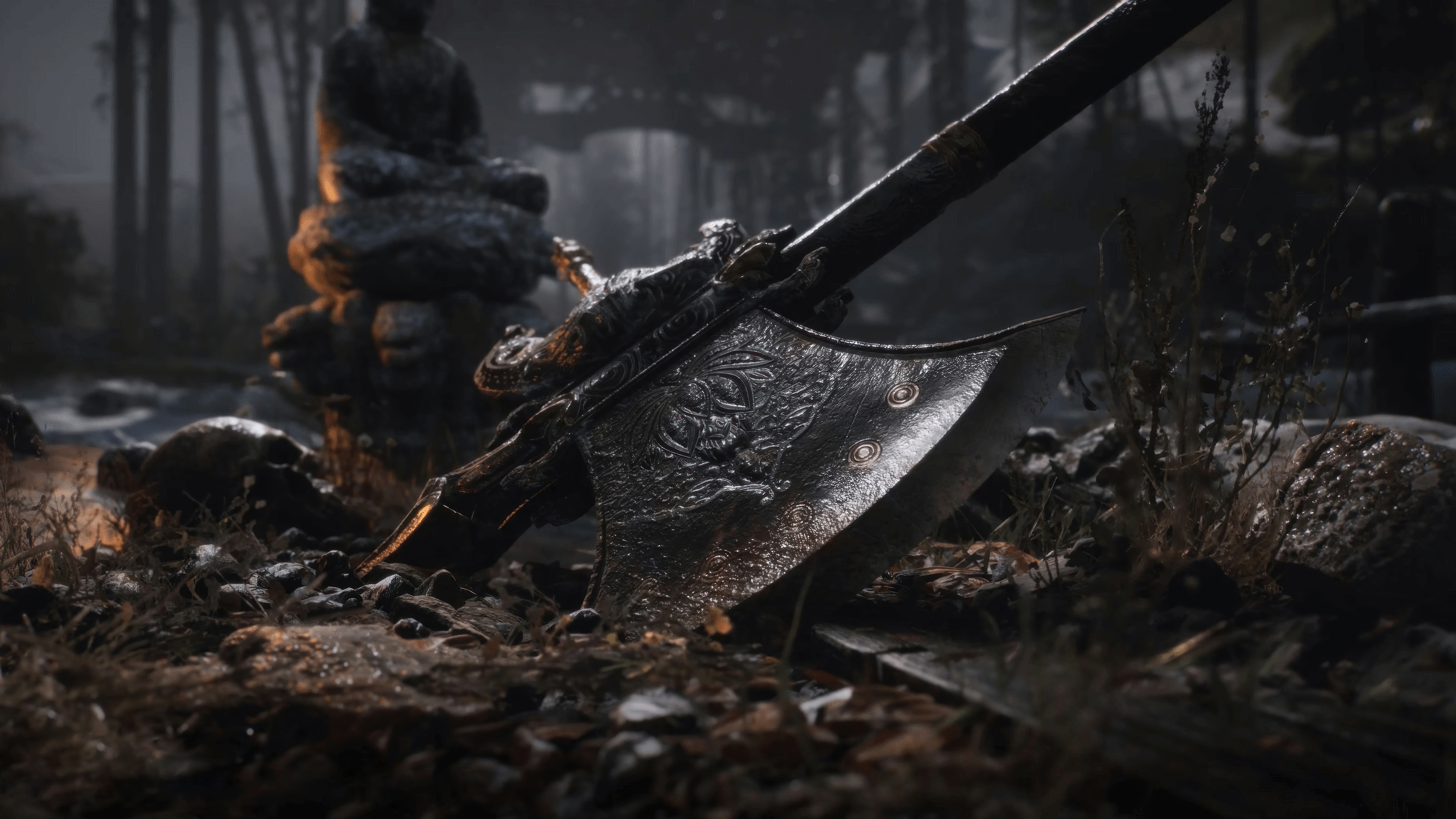 Black Myth Wukong Weapon Axe 4K HD Wallpaper