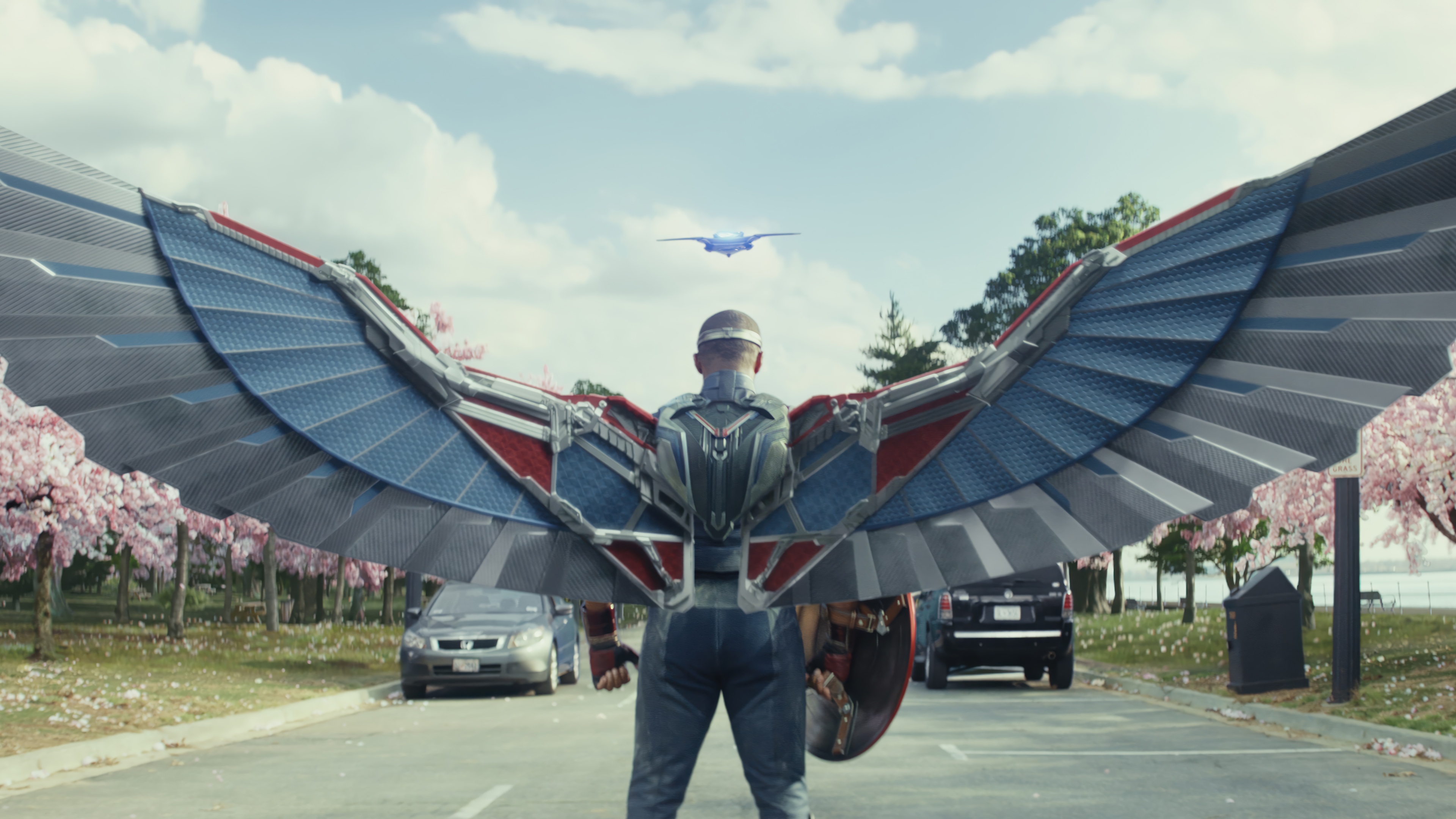 Falcon with Wings and Drone in Sky 4K HD Wallpaper