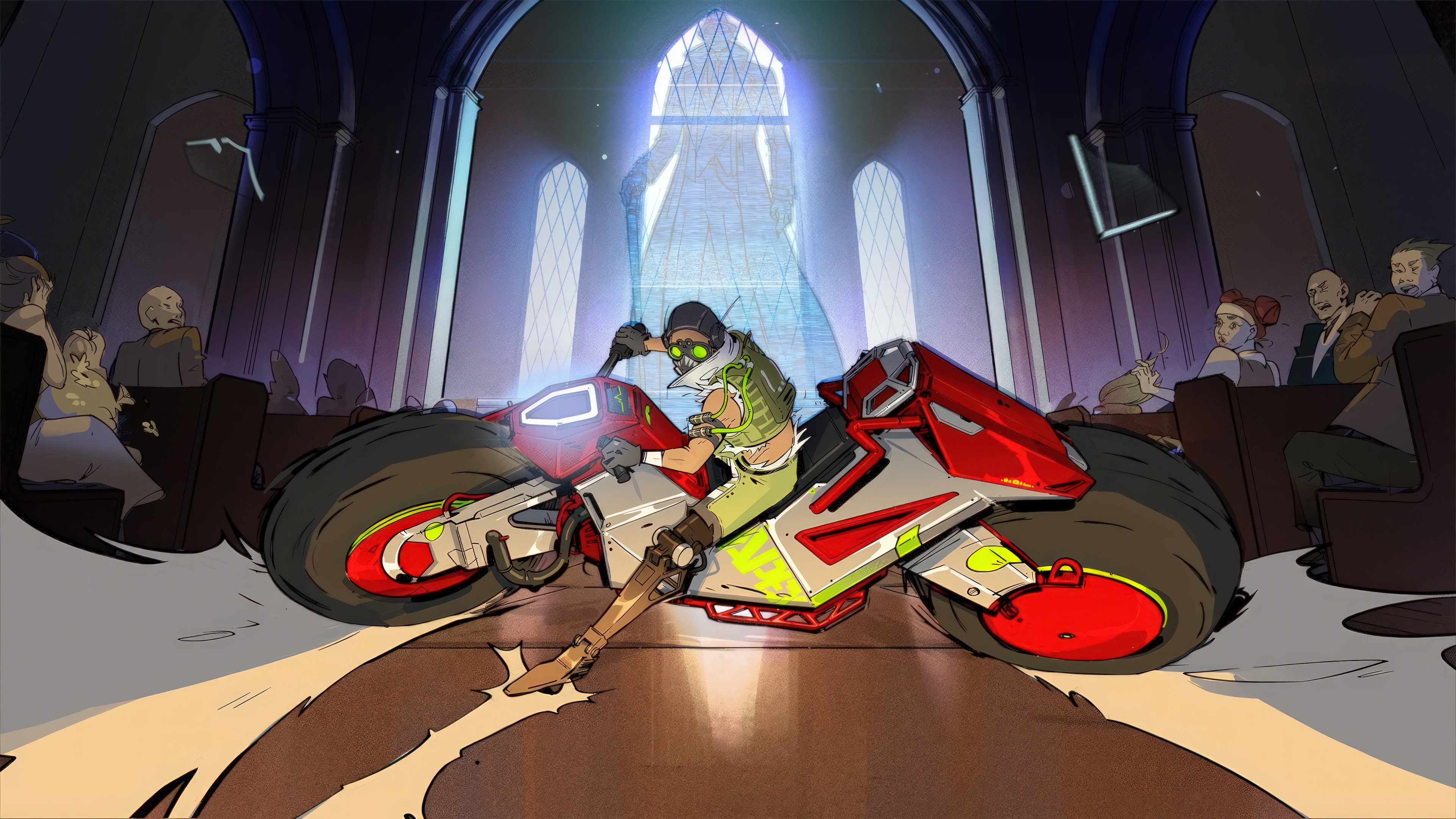 Octane on a Motorcycle in a Church HD Wallpaper