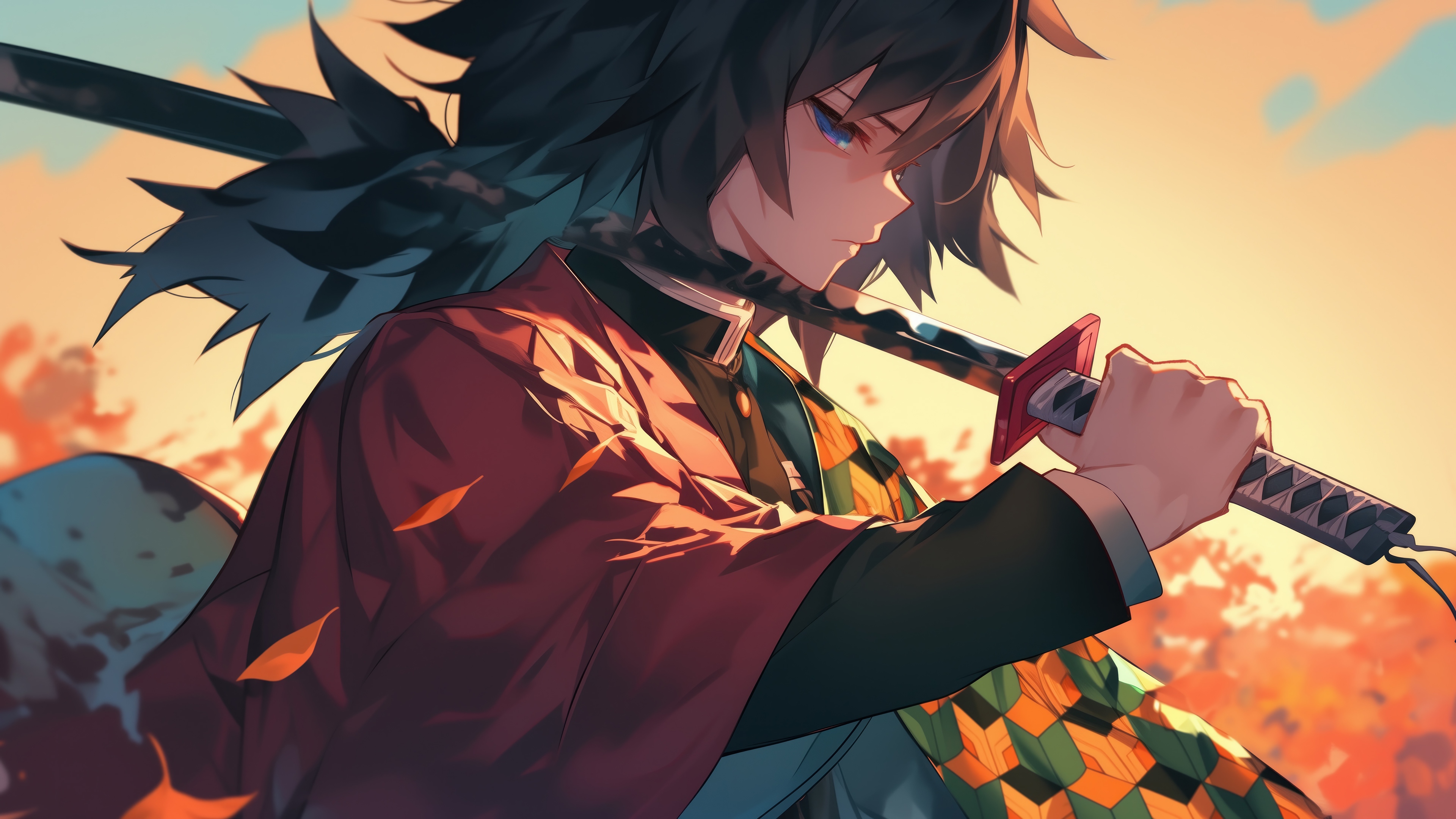 Giyu Tomioka holding his katana in 4K HD Wallpaper