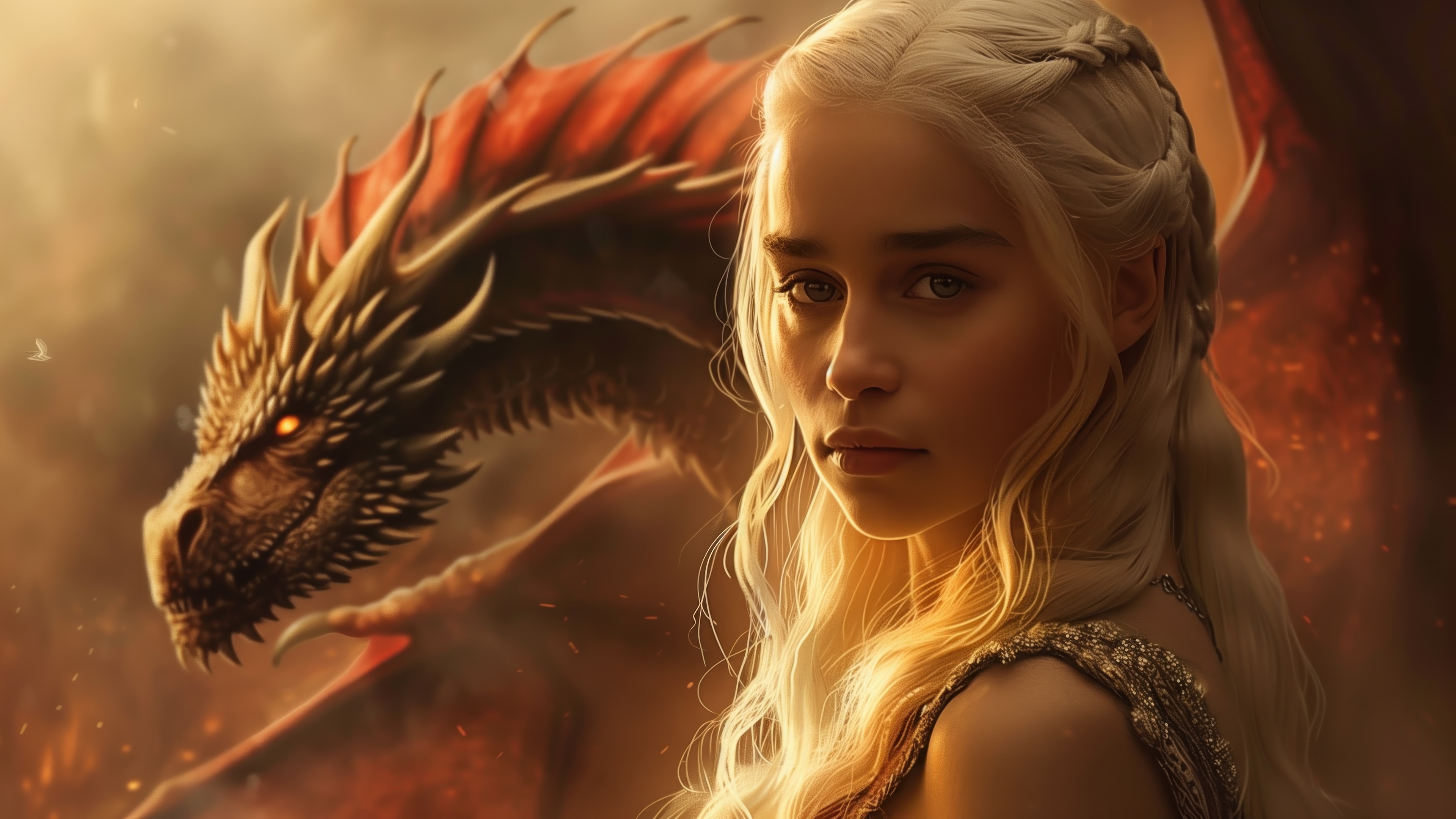 Daenerys Targaryen and Dragon 4K HD Wallpaper