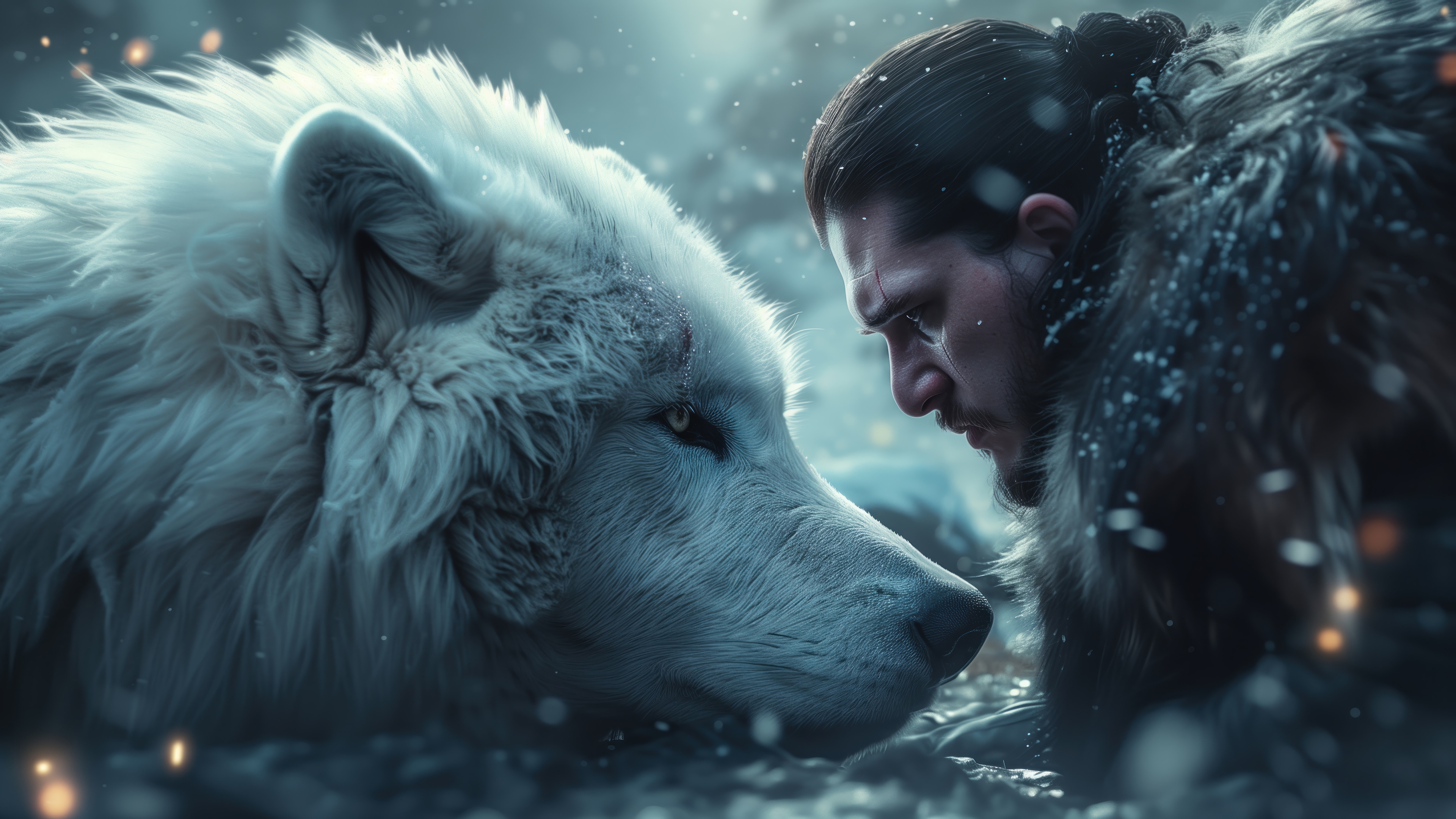 Jon Snow and Ghost the Wolf in 4K HD Wallpaper