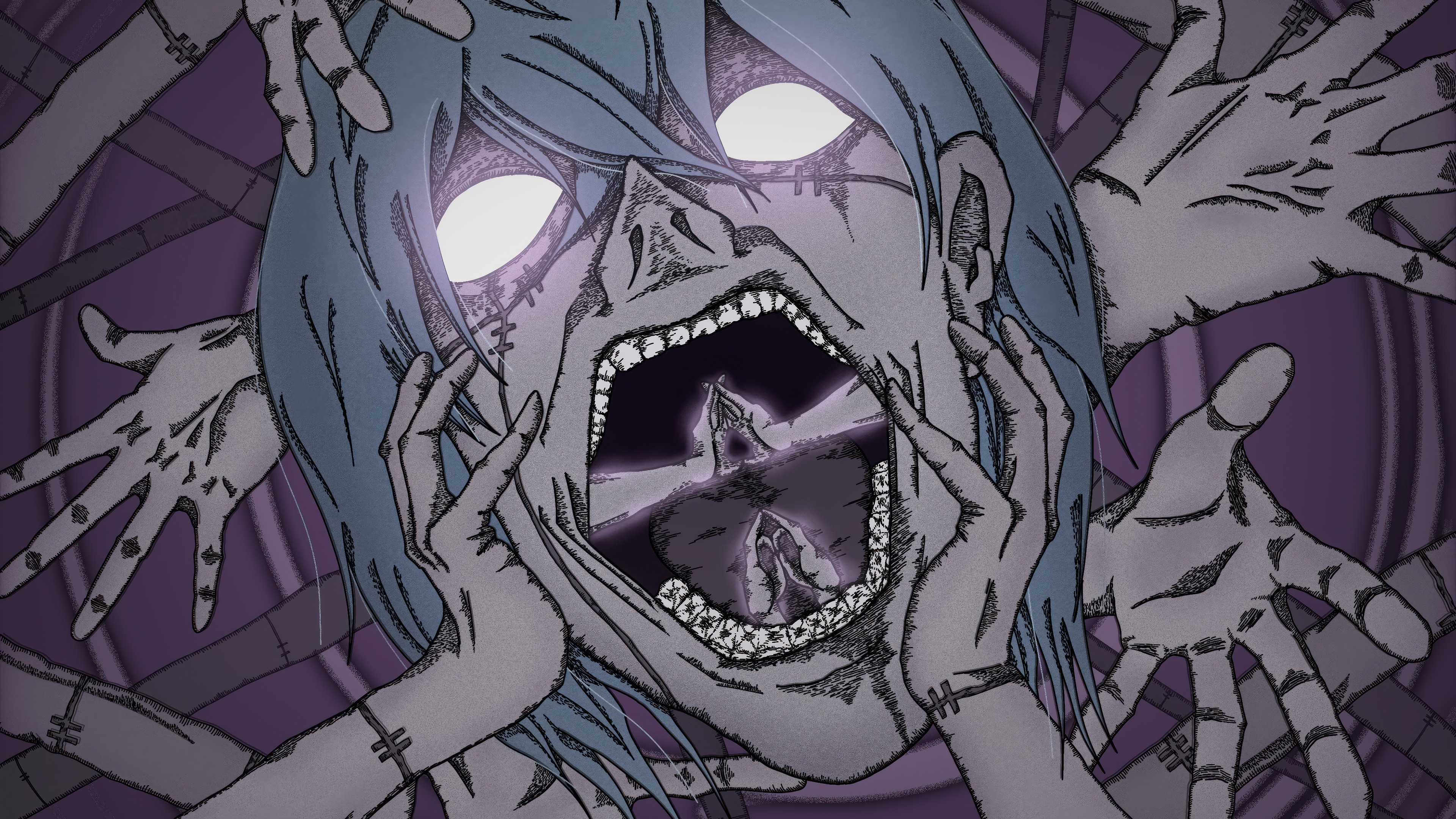 Mahito screaming with hands surrounding him 4K HD Wallpaper