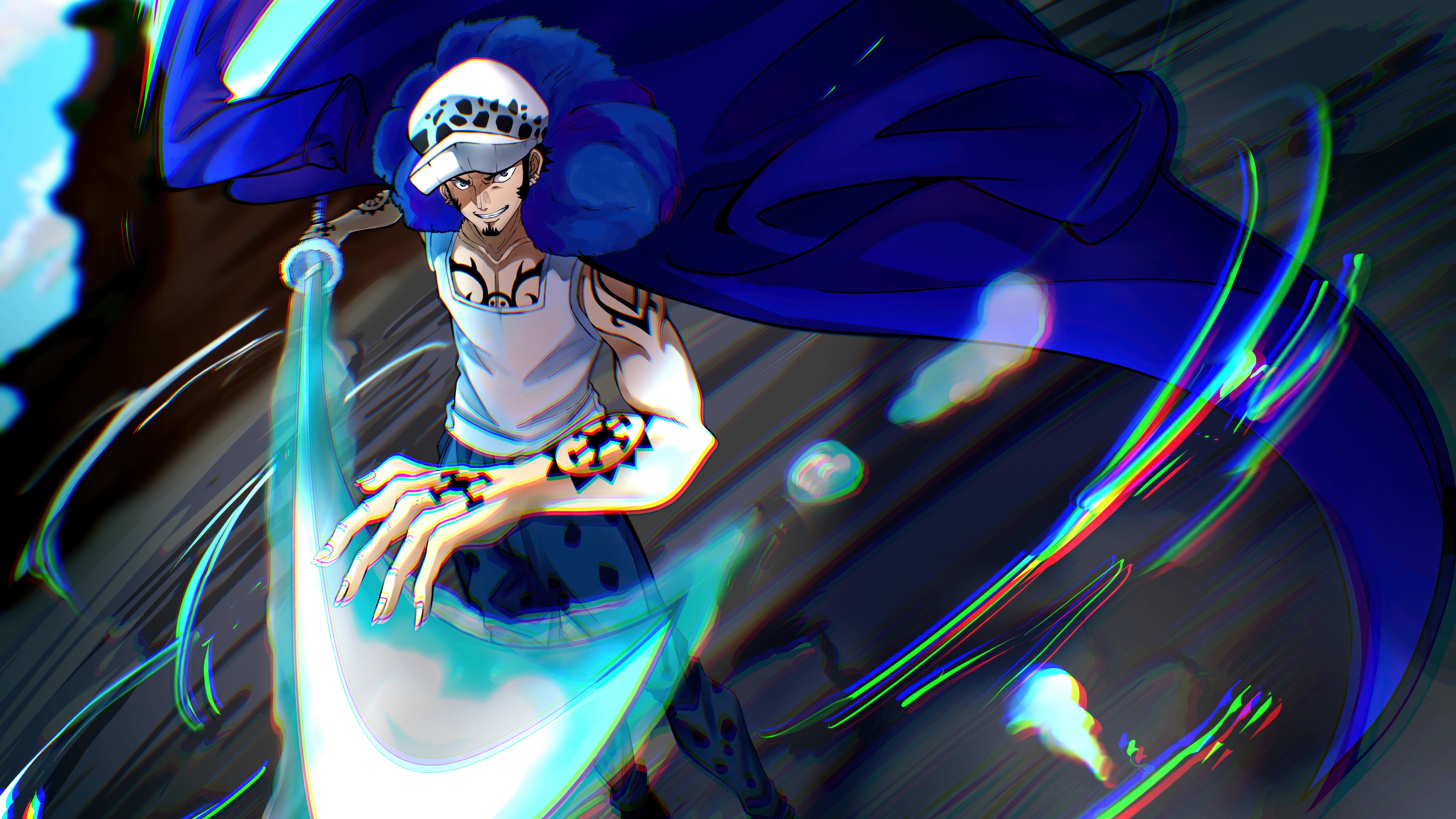 Trafalgar Law with a glowing sword in One Piece 4K HD Wallpaper