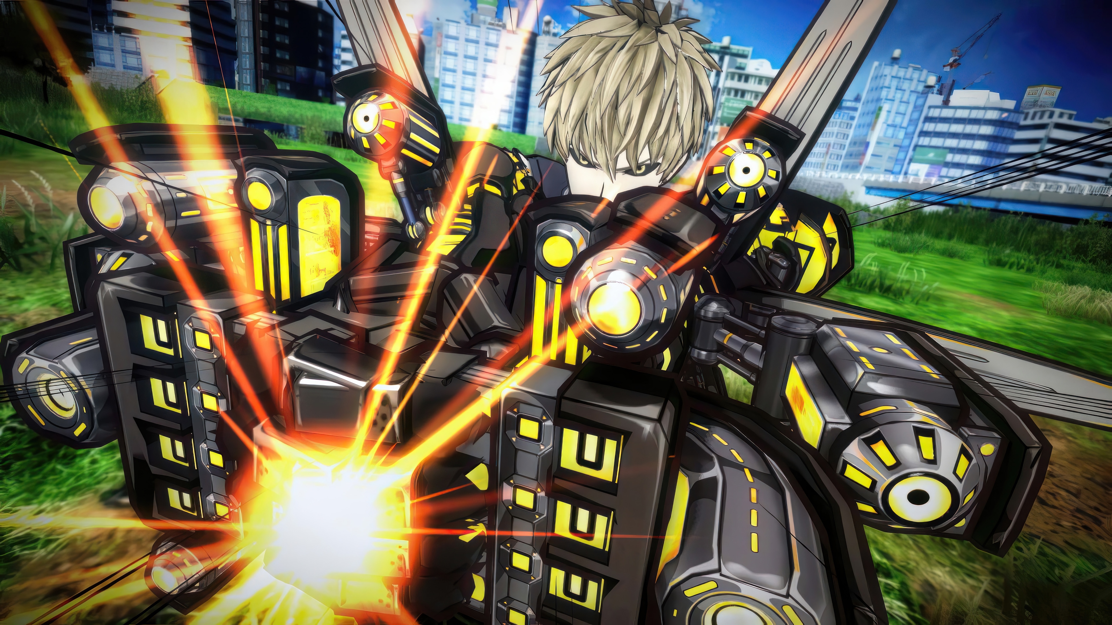 Genos from One Punch Man firing weapon HD Wallpaper