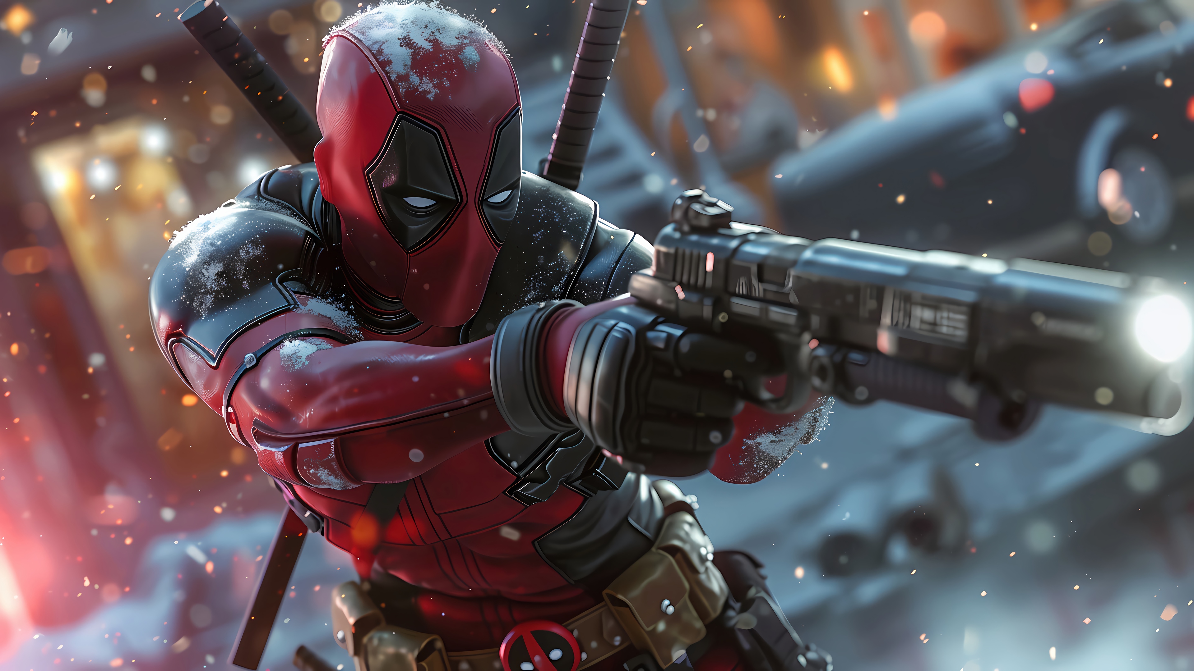 Deadpool with a Gun in Snow HD Wallpaper