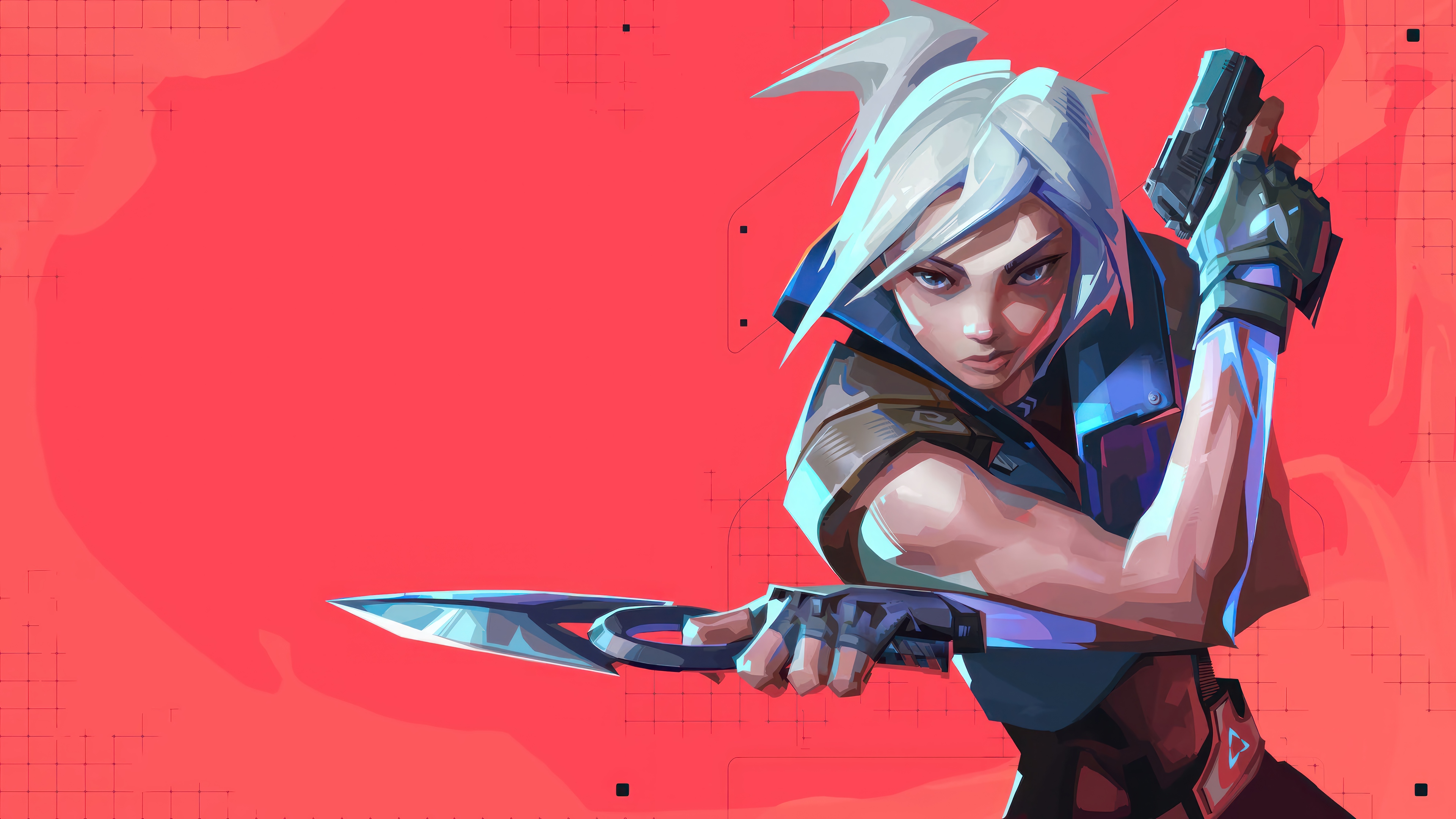 Jett from Valorant holding a gun and knife HD Wallpaper
