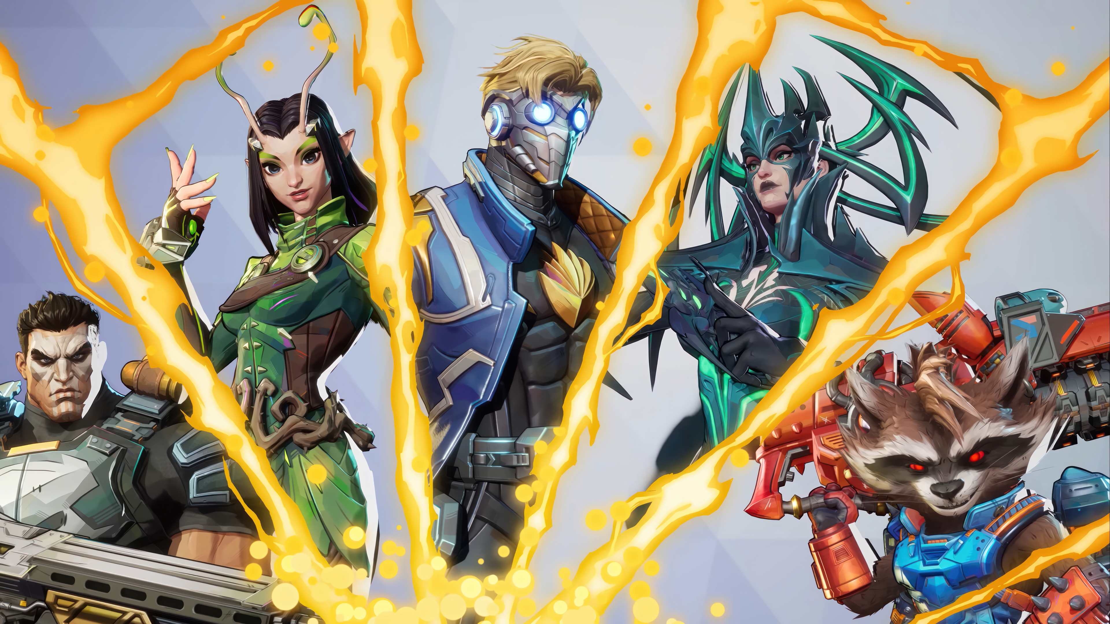 Marvel Rivals: Star Lord, Hela, Mantis, Punisher, Rocket Raccoon HD Wallpaper
