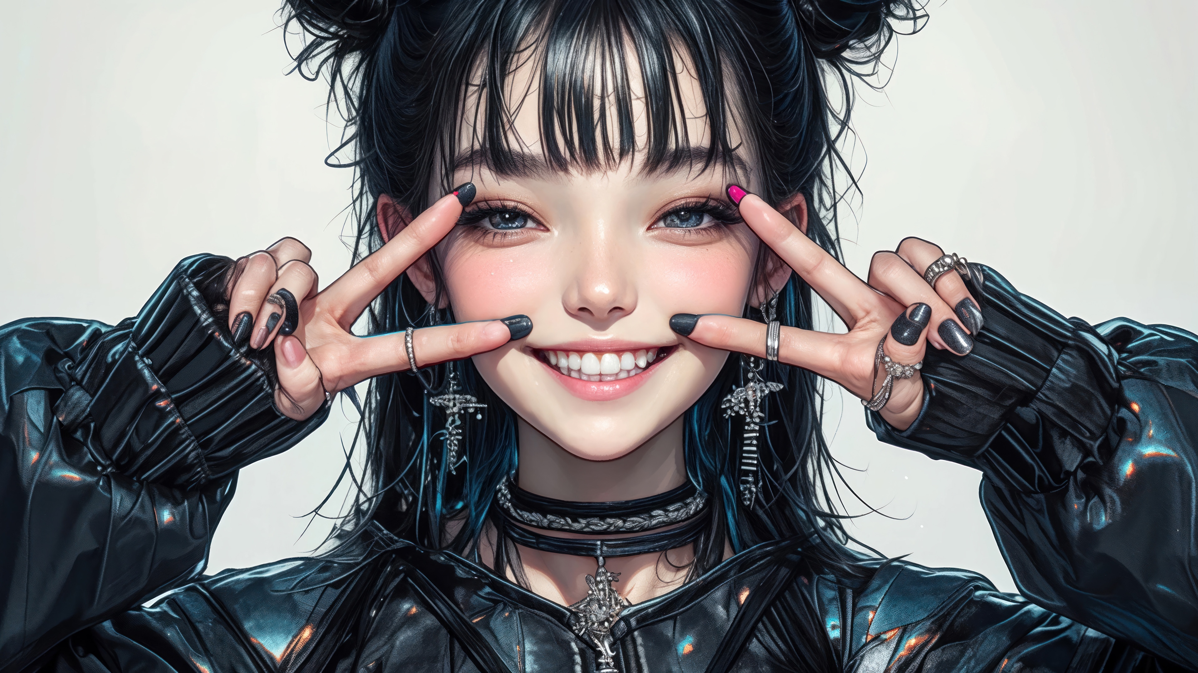 Cute Anime Girl Smiling with Peace Signs 4K HD Wallpaper