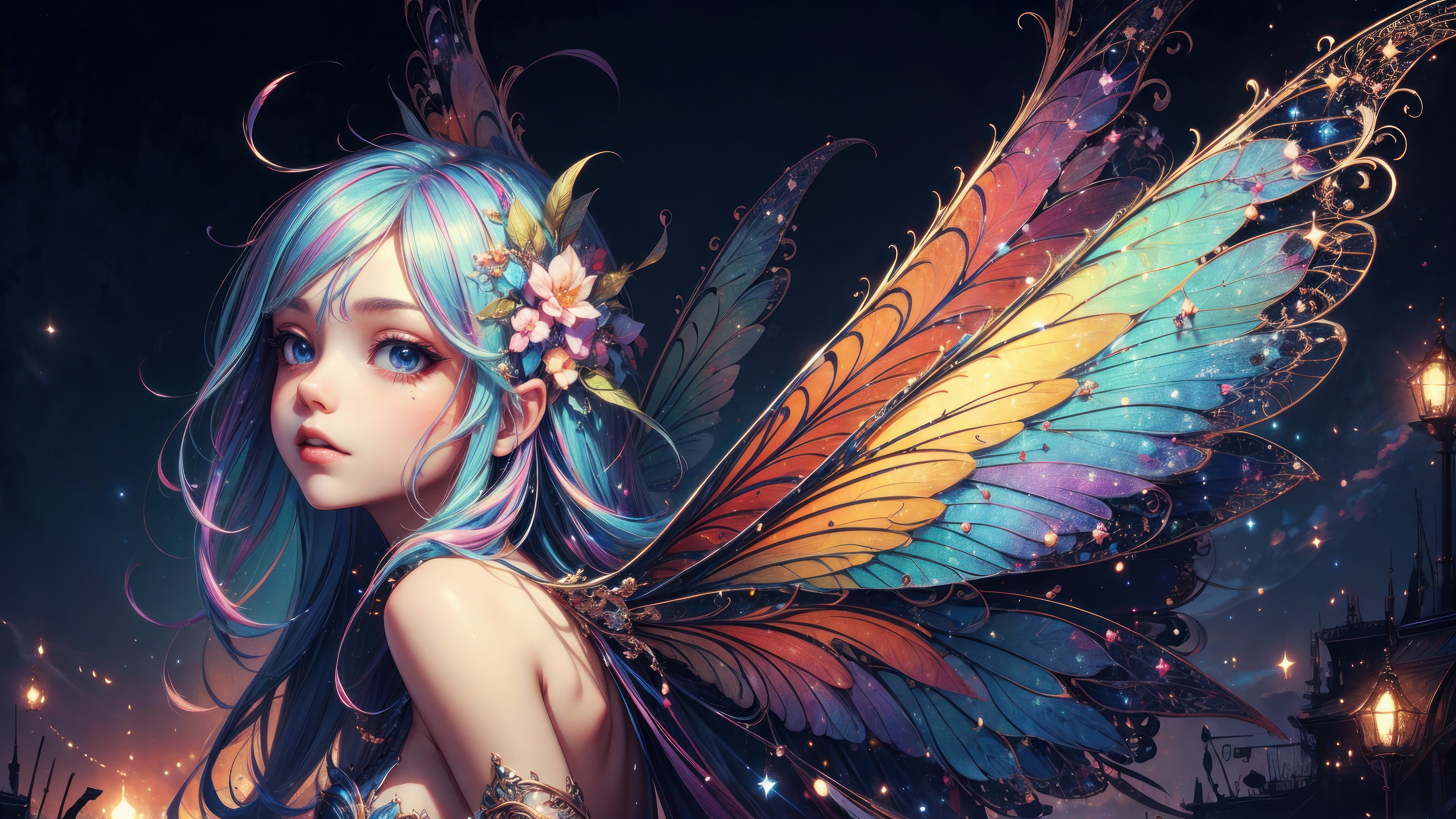Anime Girl with Butterfly Wings in Fantasy 4K HD Wallpaper