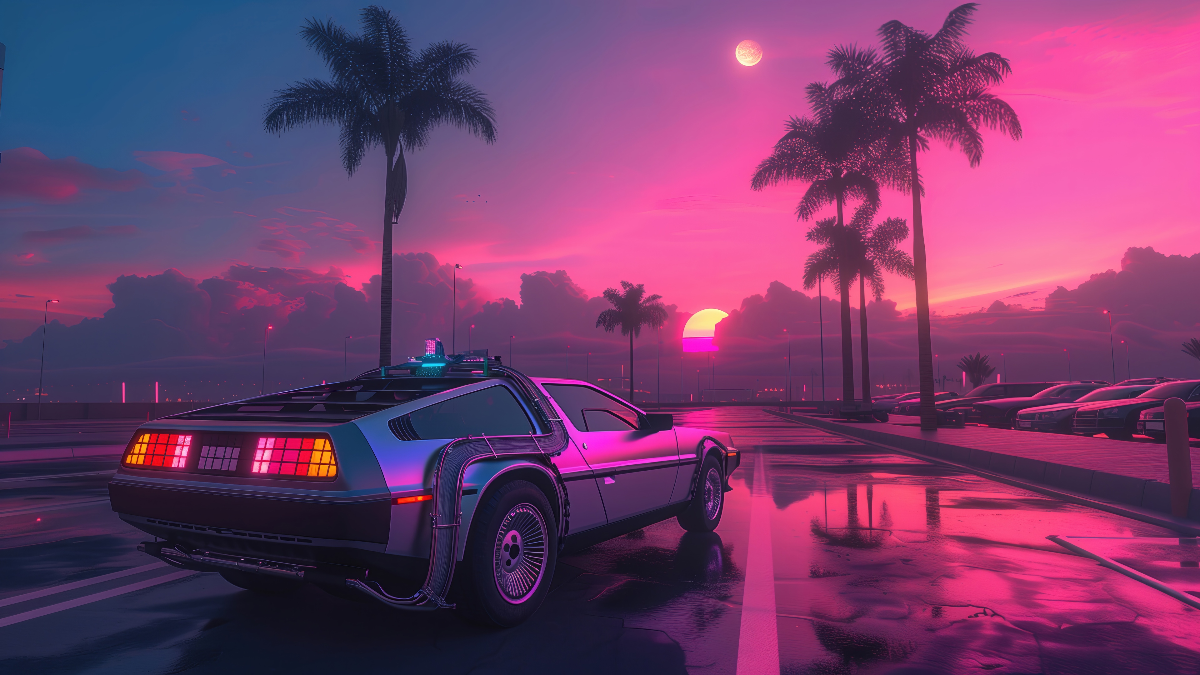Delorean Sports Car on Road at Sunset HD Wallpaper