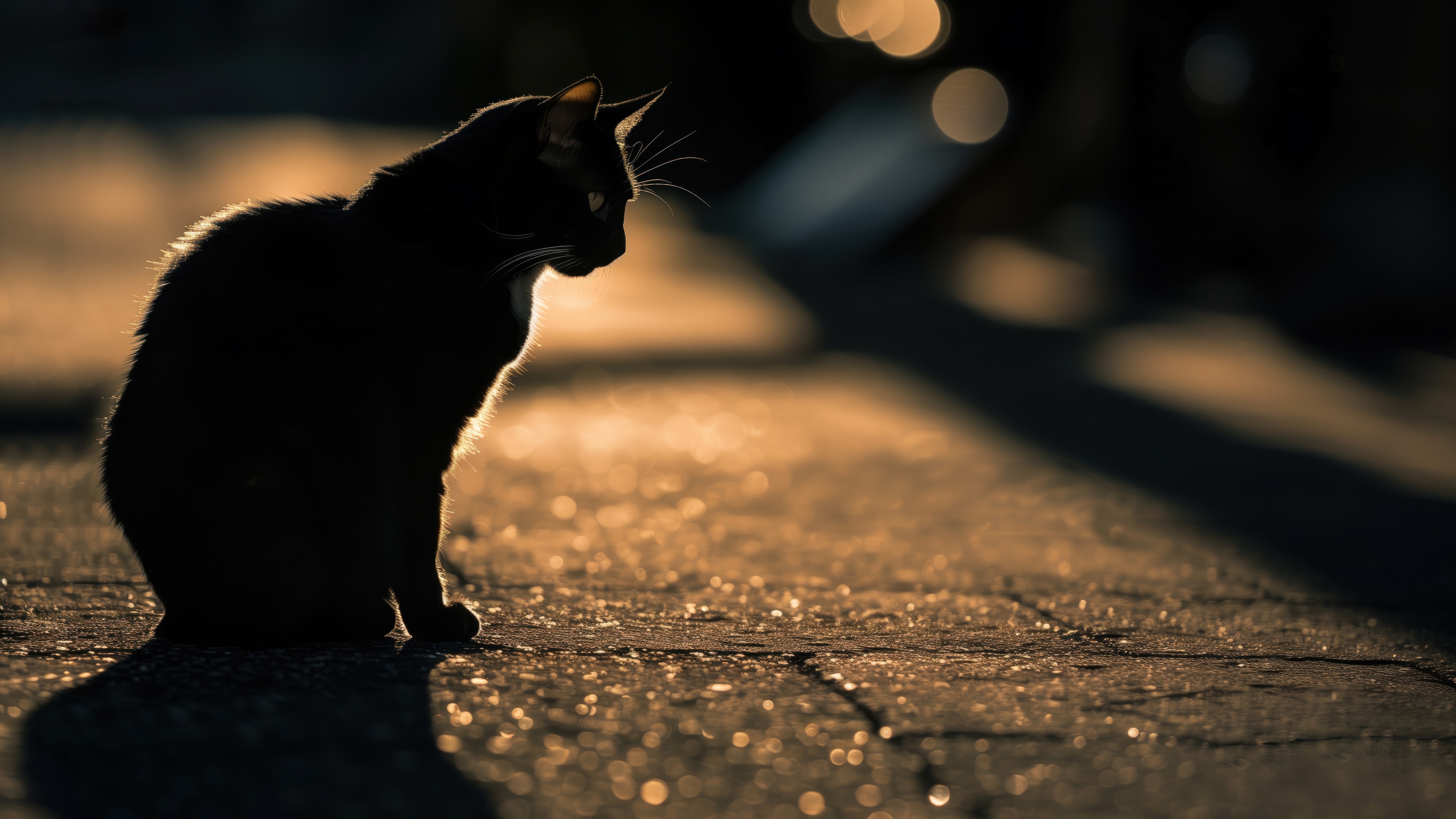 Black cat sitting in the sun HD Wallpaper