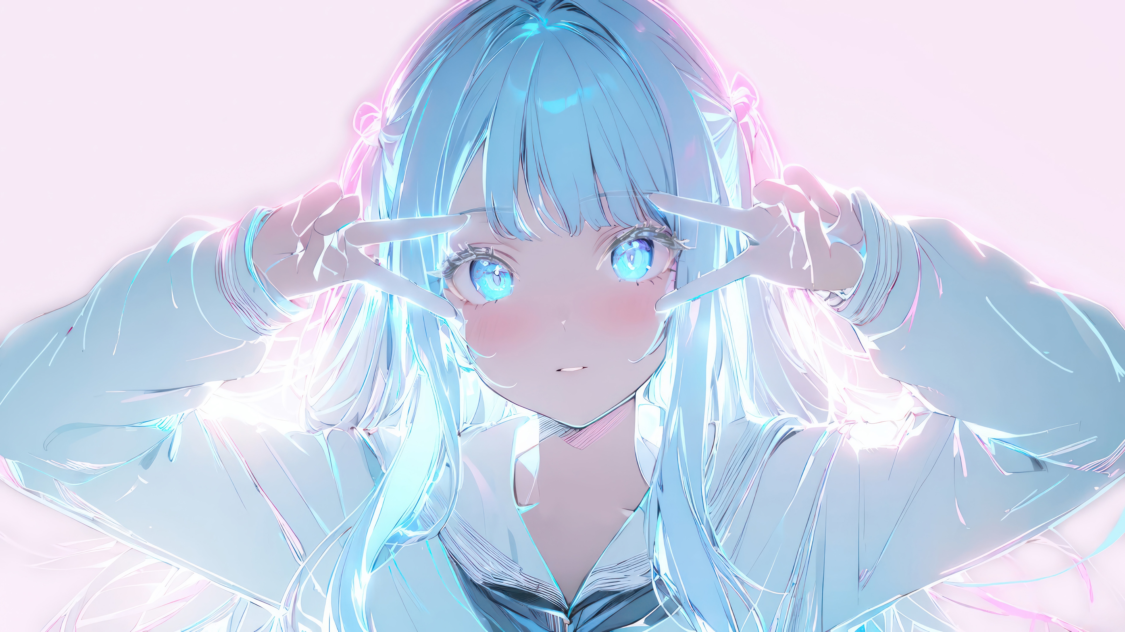Cute Anime Girl with White Hair 4K HD Wallpaper