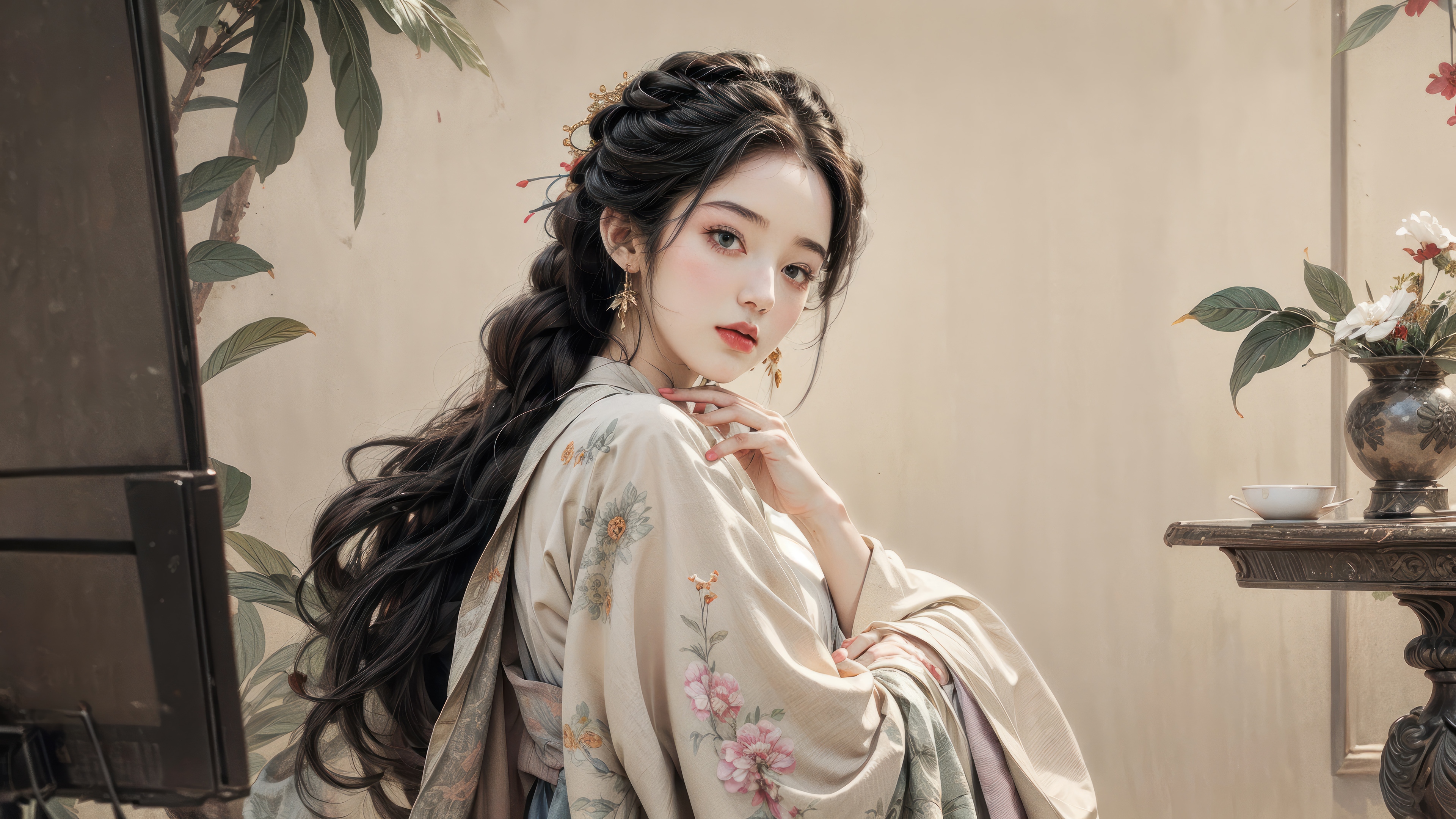 Beautiful Asian Girl in Kimono 4K HD Wallpaper