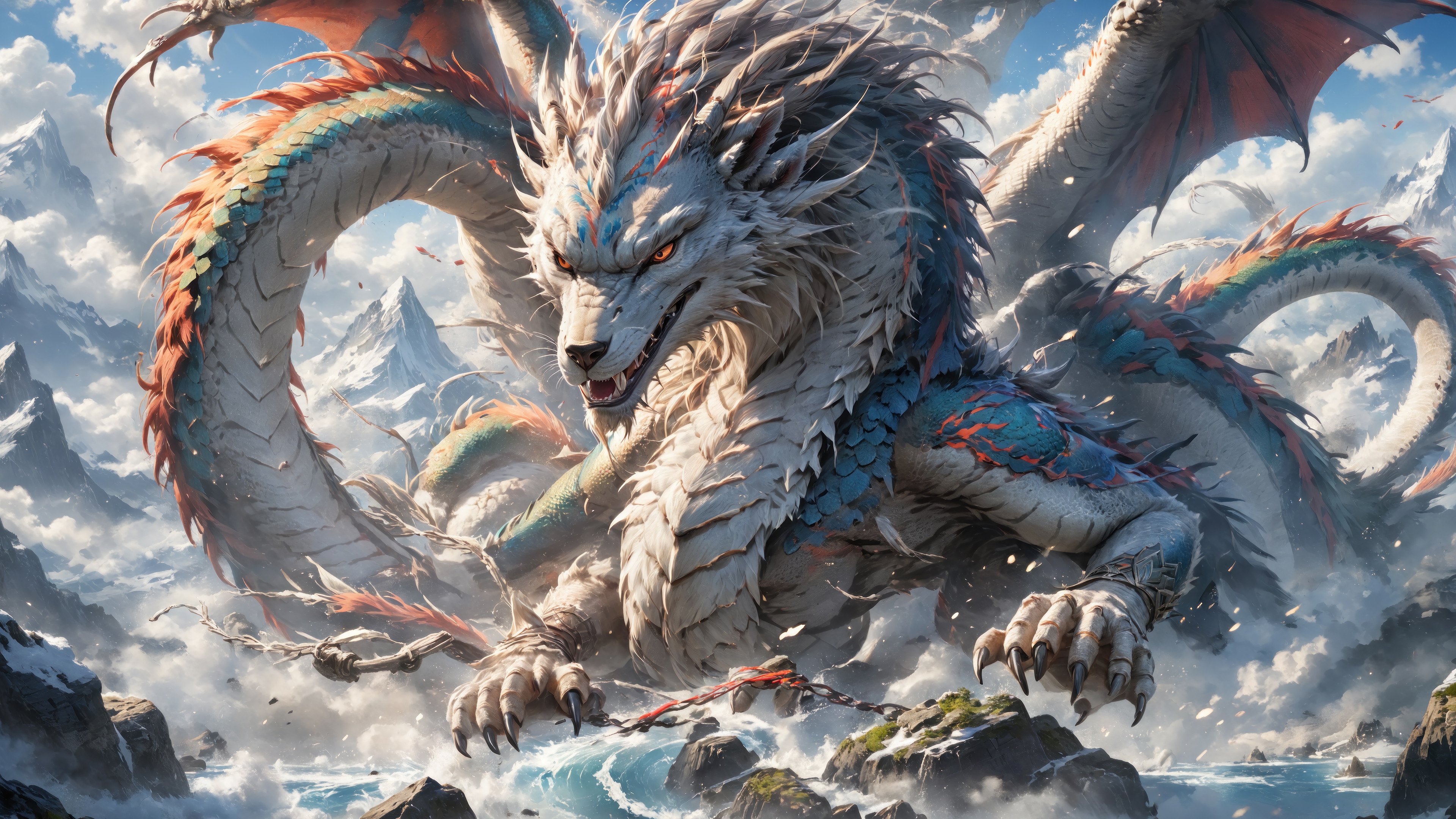 Fantasy Dragon in Snowy Mountains 4K HD Wallpaper