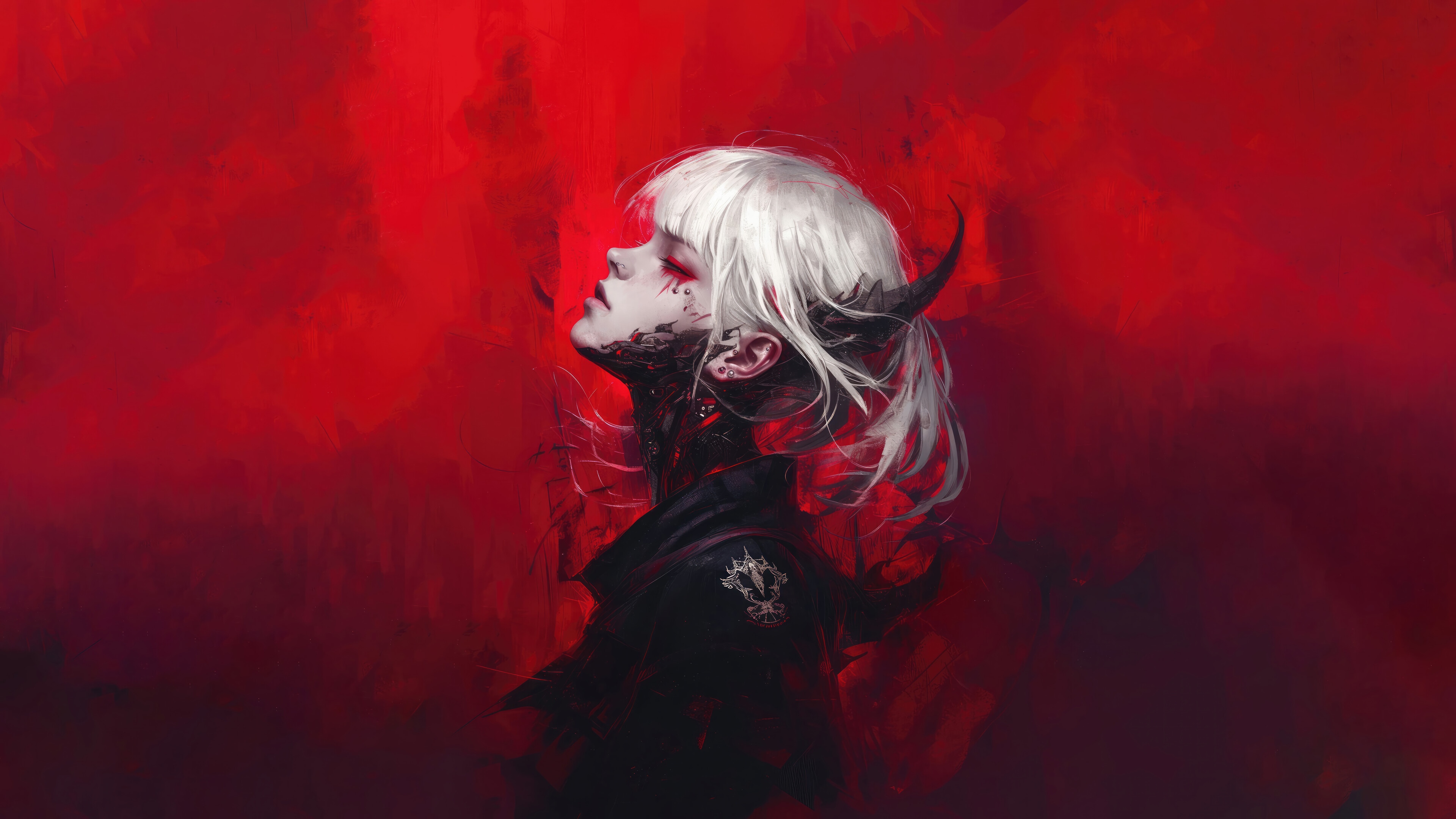 Anime Girl with White Hair and Horns in 4K HD Wallpaper