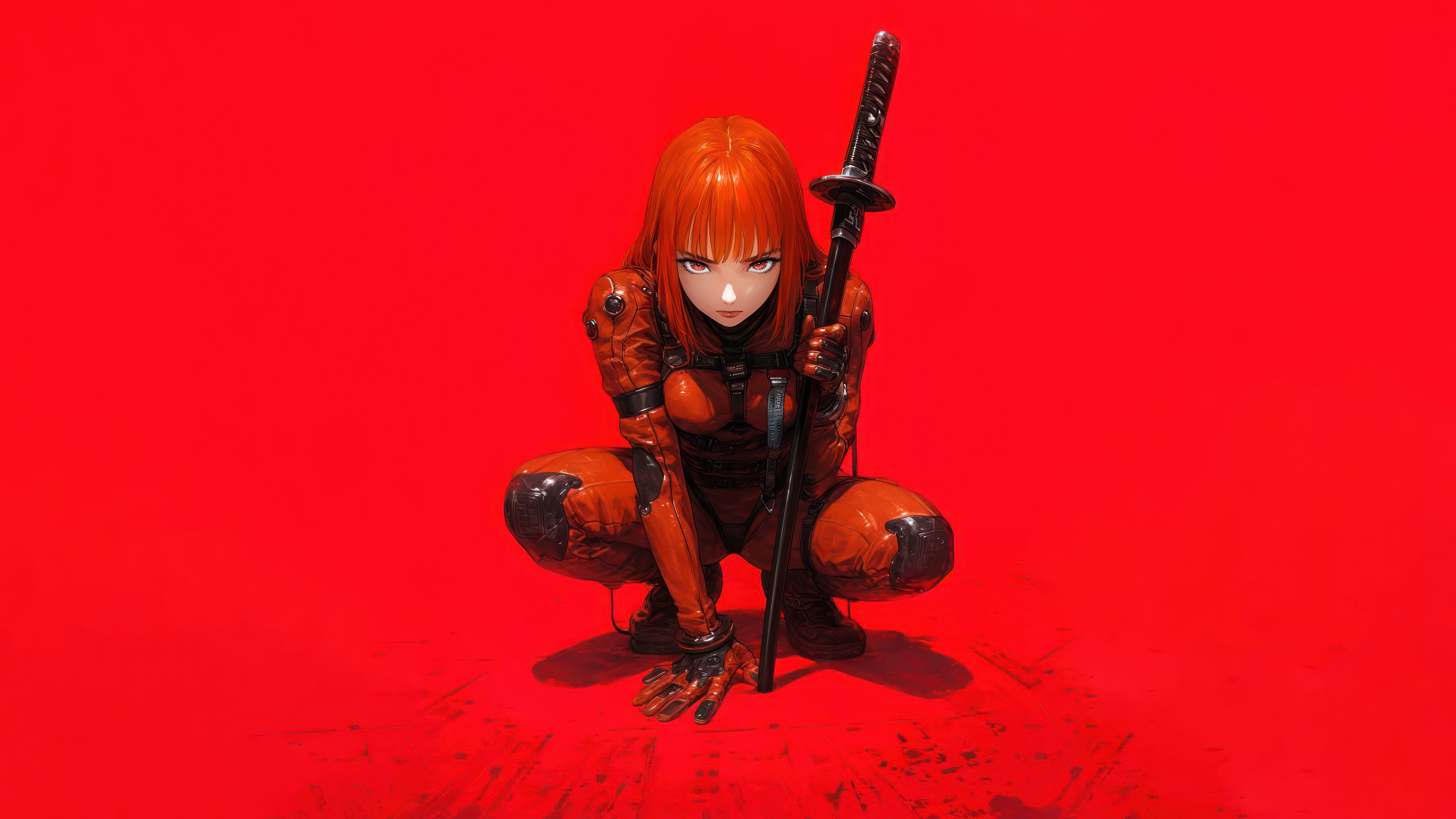 Anime Girl with Katana in Sci-Fi Armor 4K HD Wallpaper