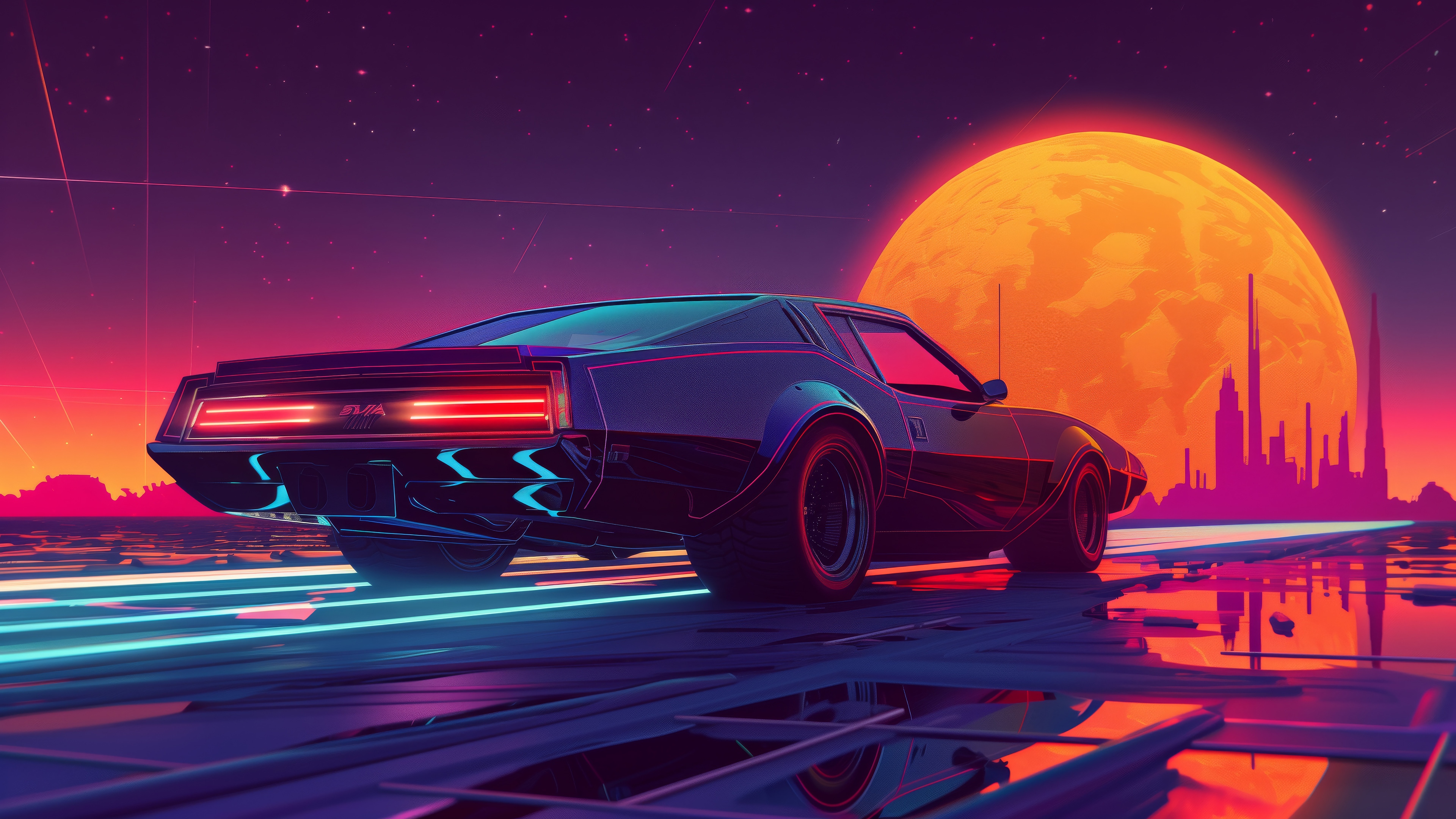 Sports Car on a Road at Sunset 4K HD Wallpaper