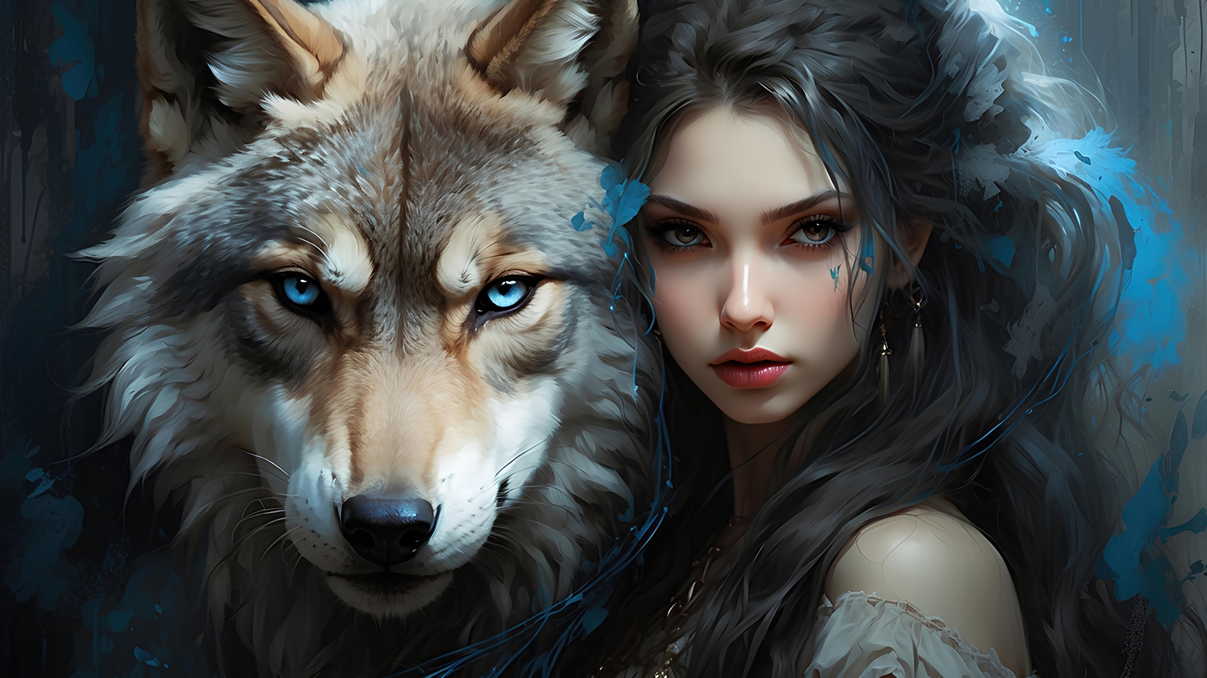 Girl and Wolf in Fantasy 4K HD Wallpaper