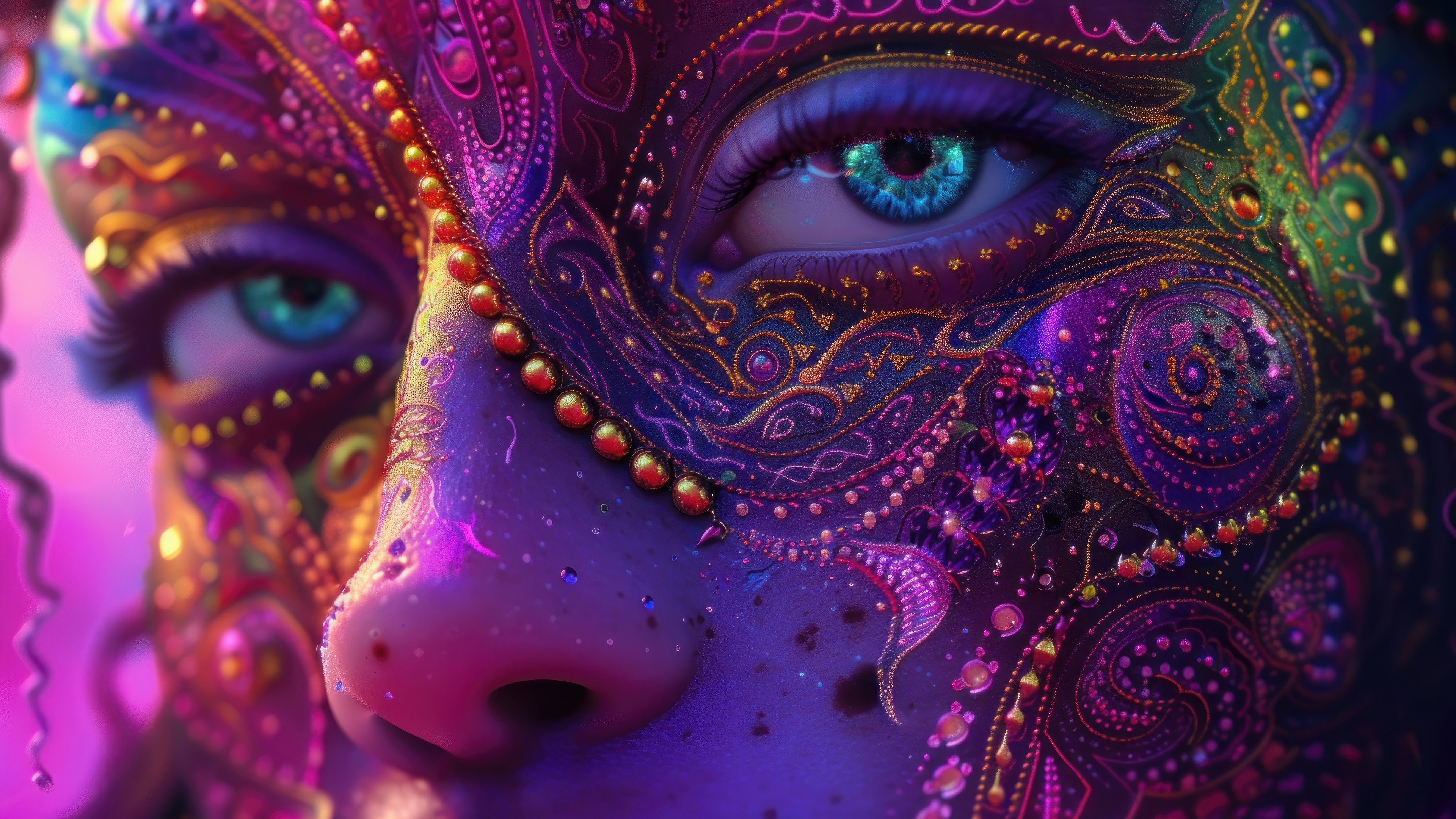 Close-up of a girl wearing a colorful mask HD Wallpaper