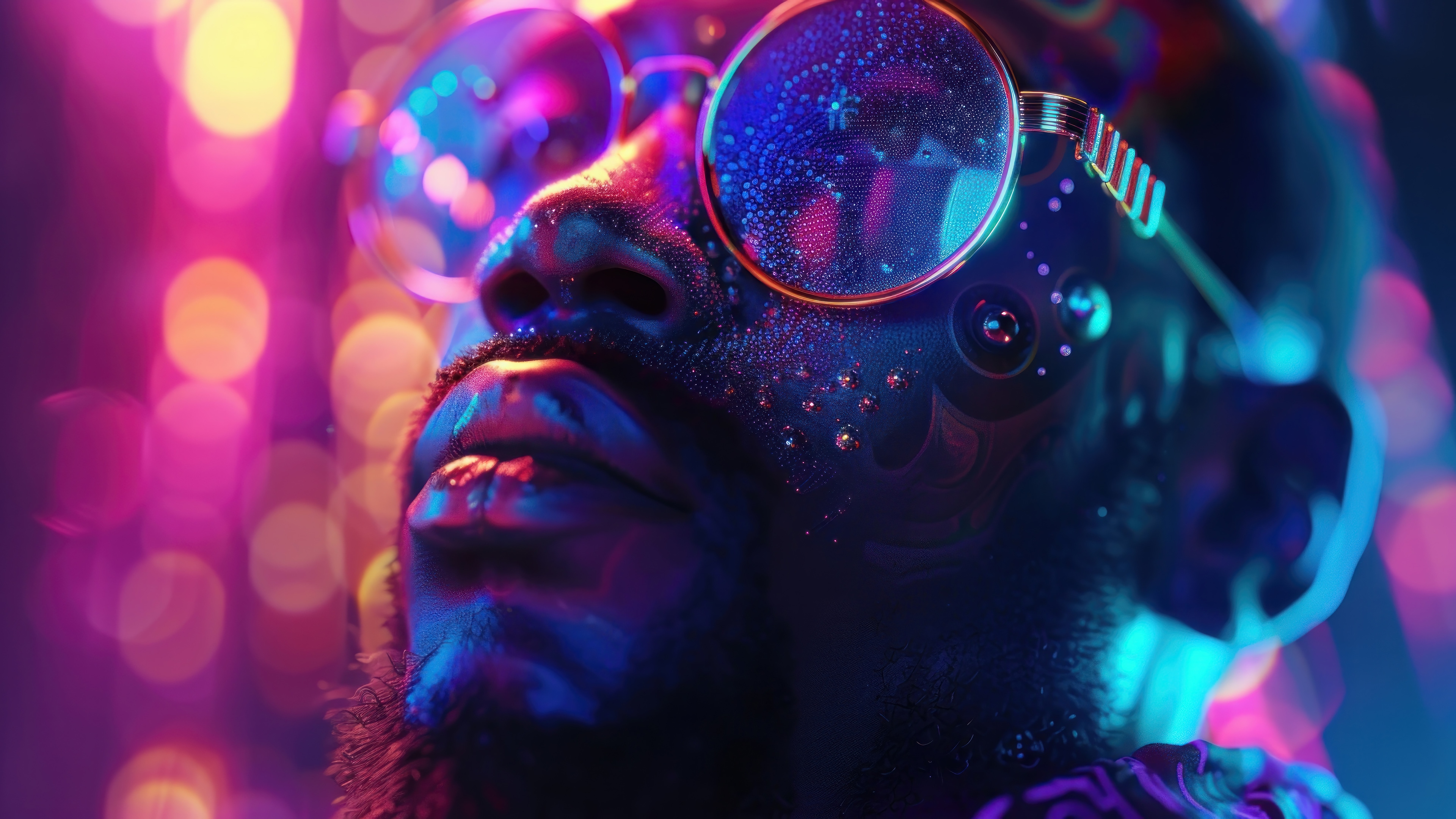Man wearing glasses with digital art face 4K HD Wallpaper