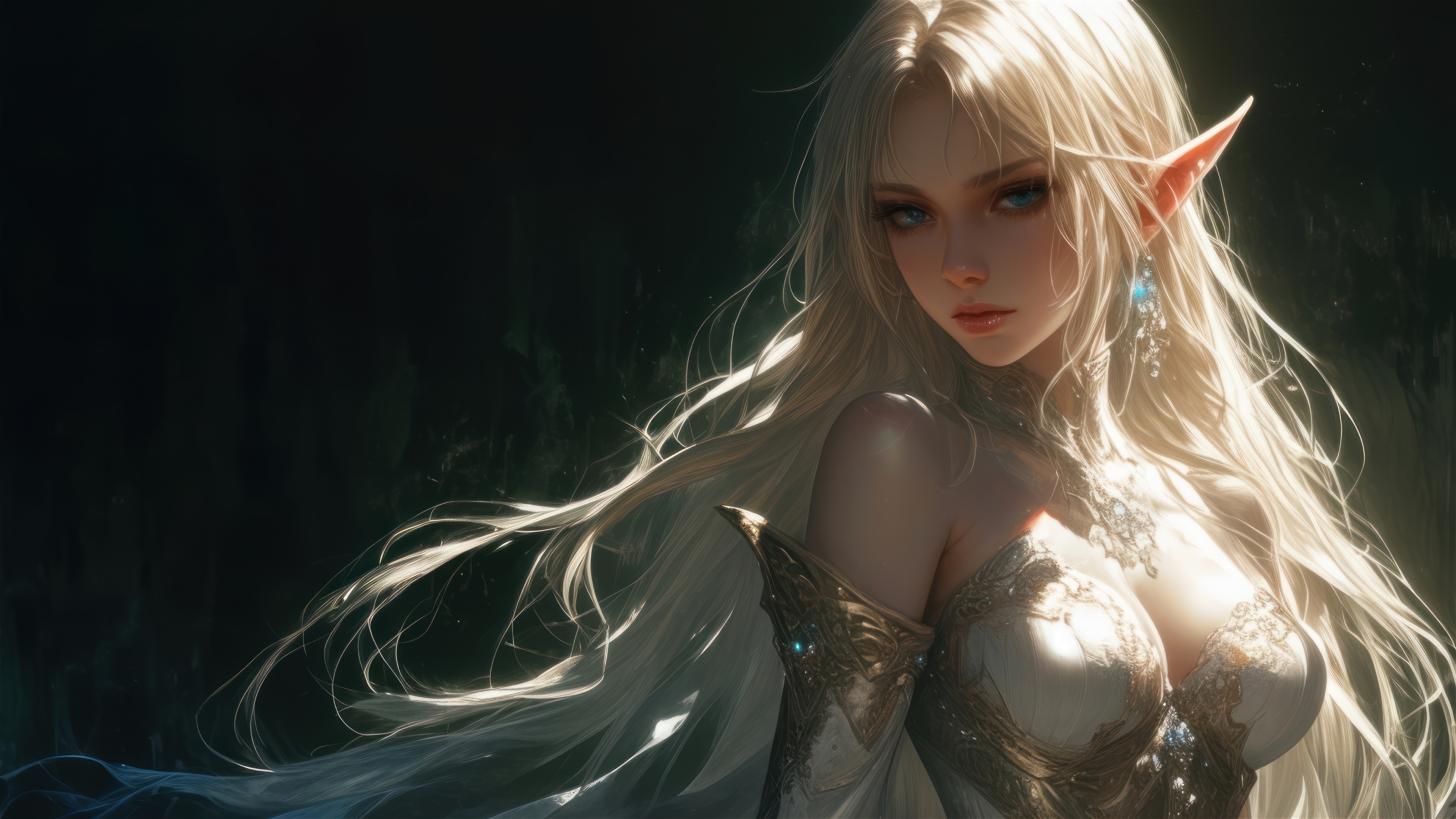 Beautiful Blonde Elf Girl in Fantasy 4K HD Wallpaper