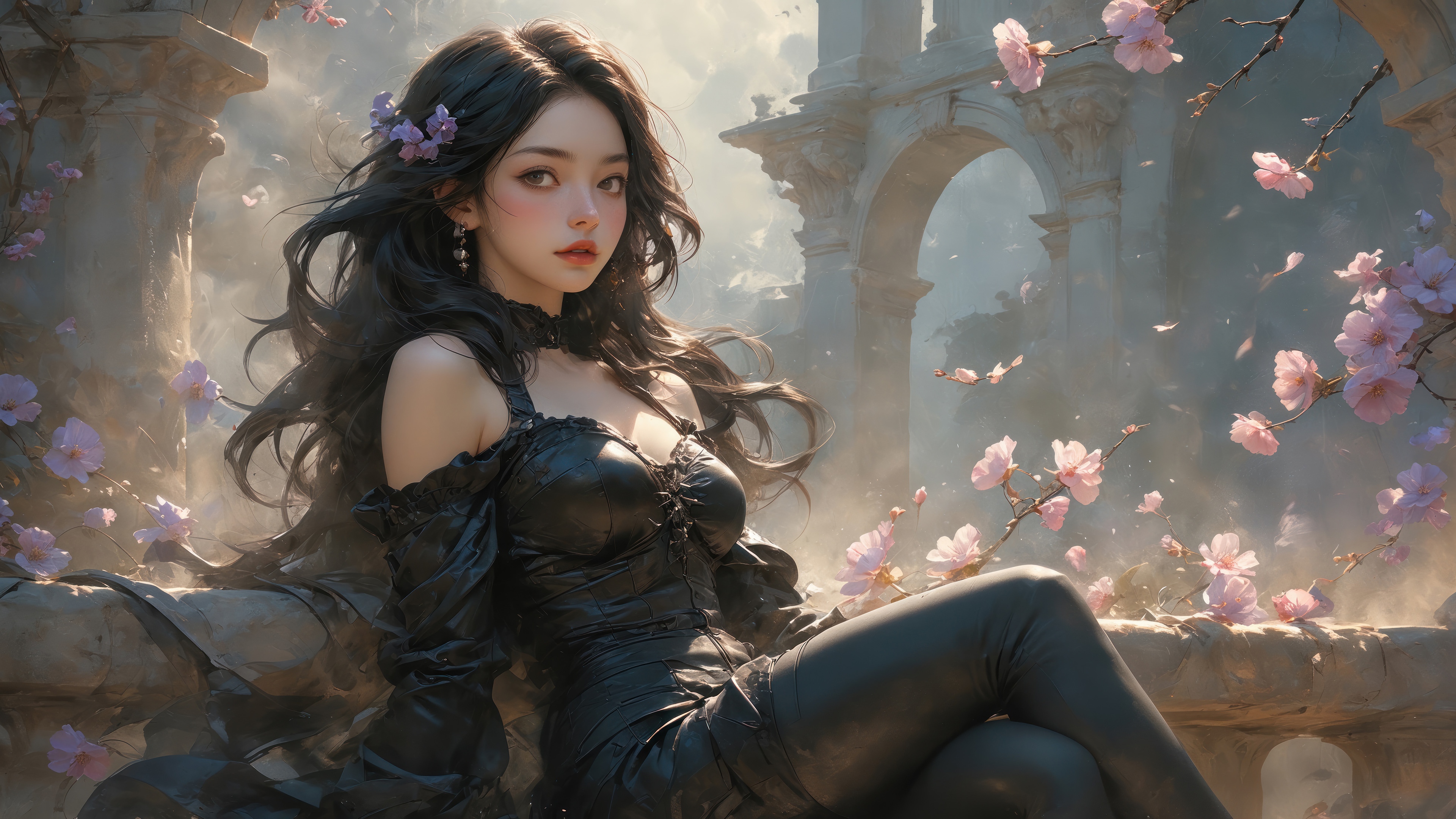 Anime Girl with Flowers in 4K HD Wallpaper