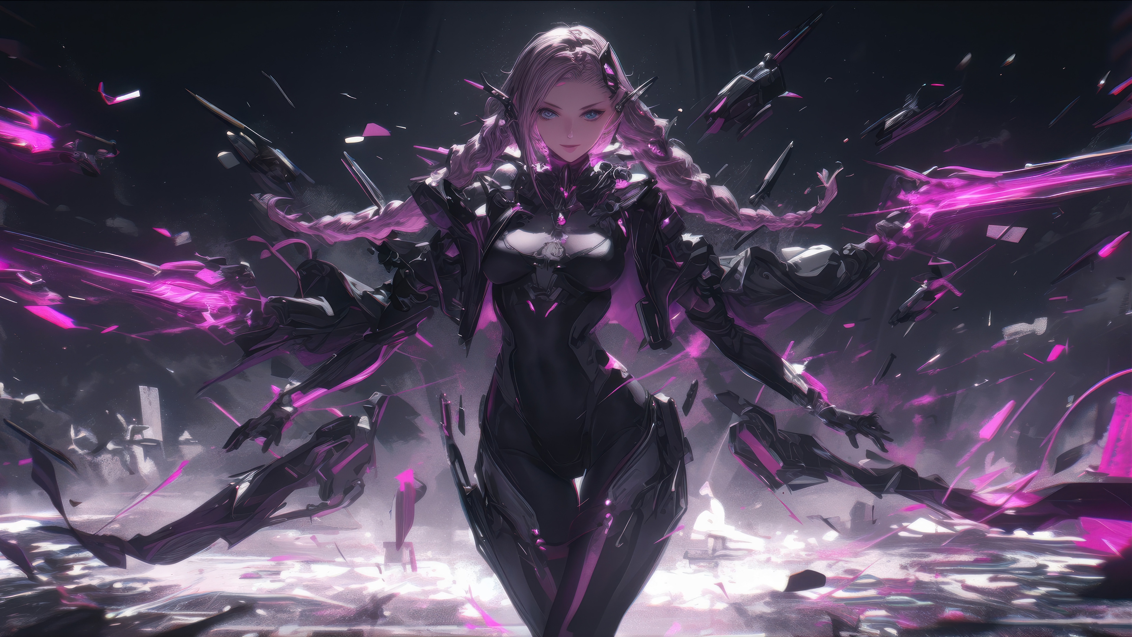 Sci-Fi Anime Girl with Pink Energy HD Wallpaper
