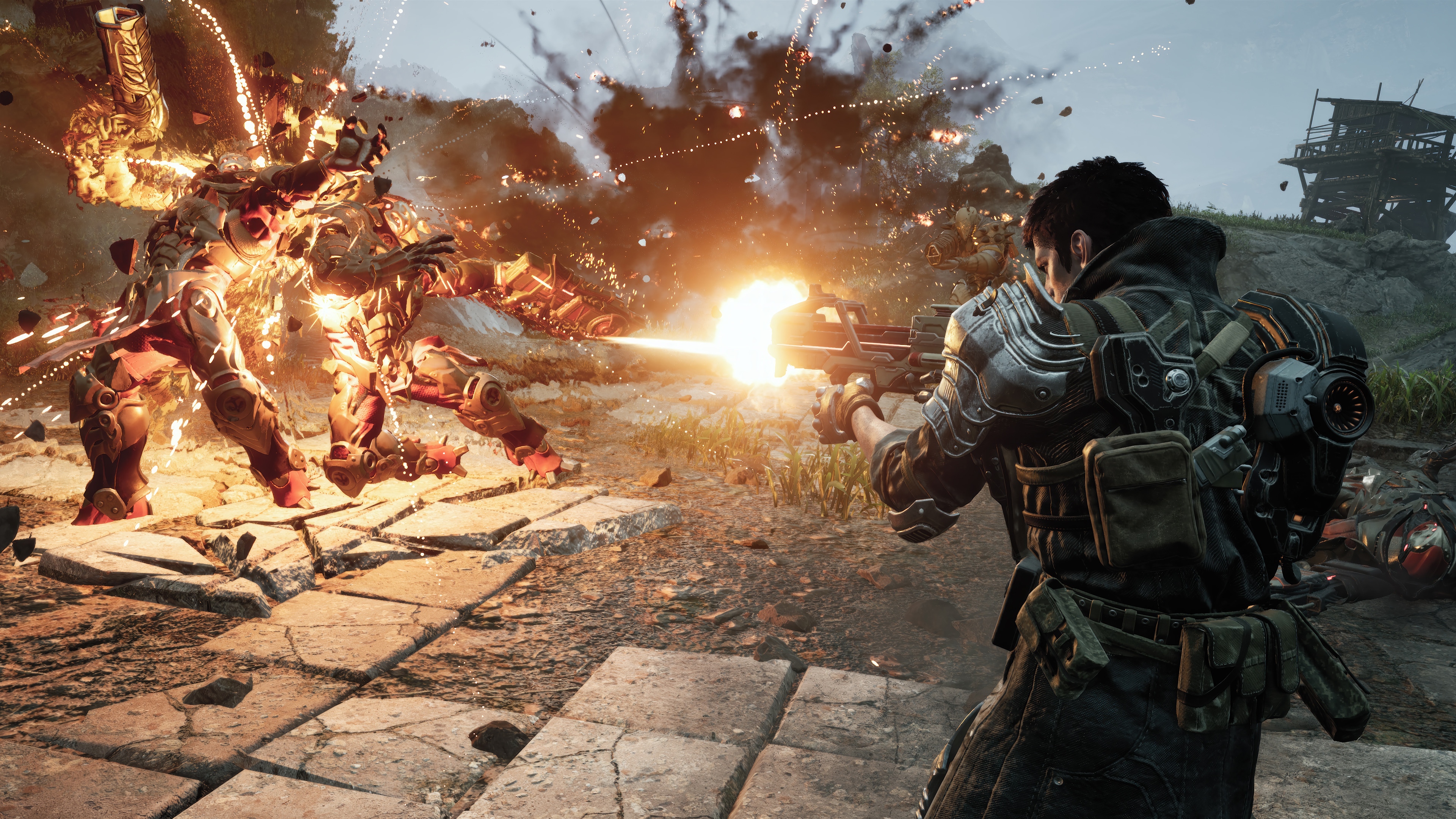 The First Descendant: Character firing weapon at enemy HD Wallpaper