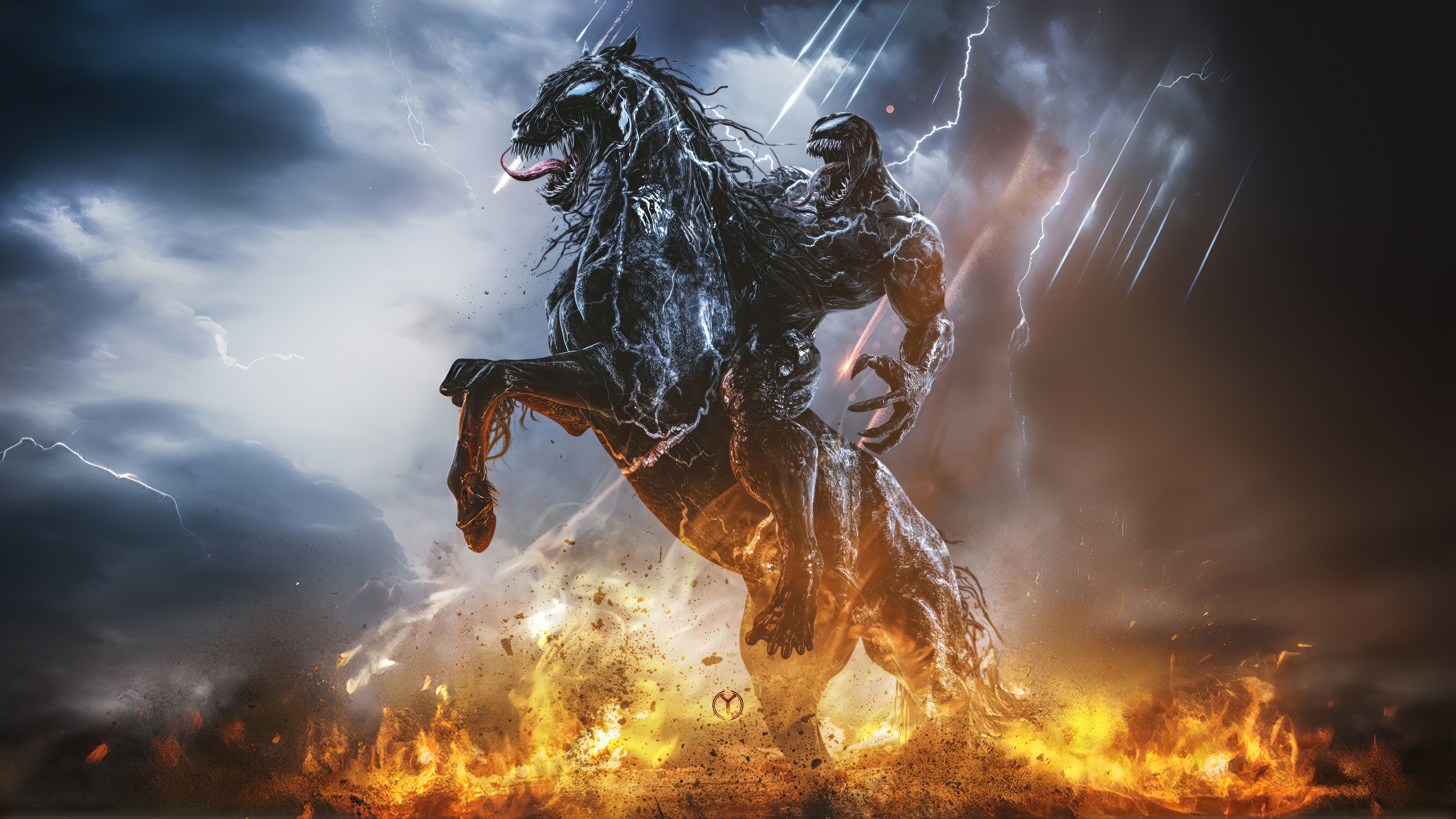 Venom and Horse in a Storm 4K HD Wallpaper