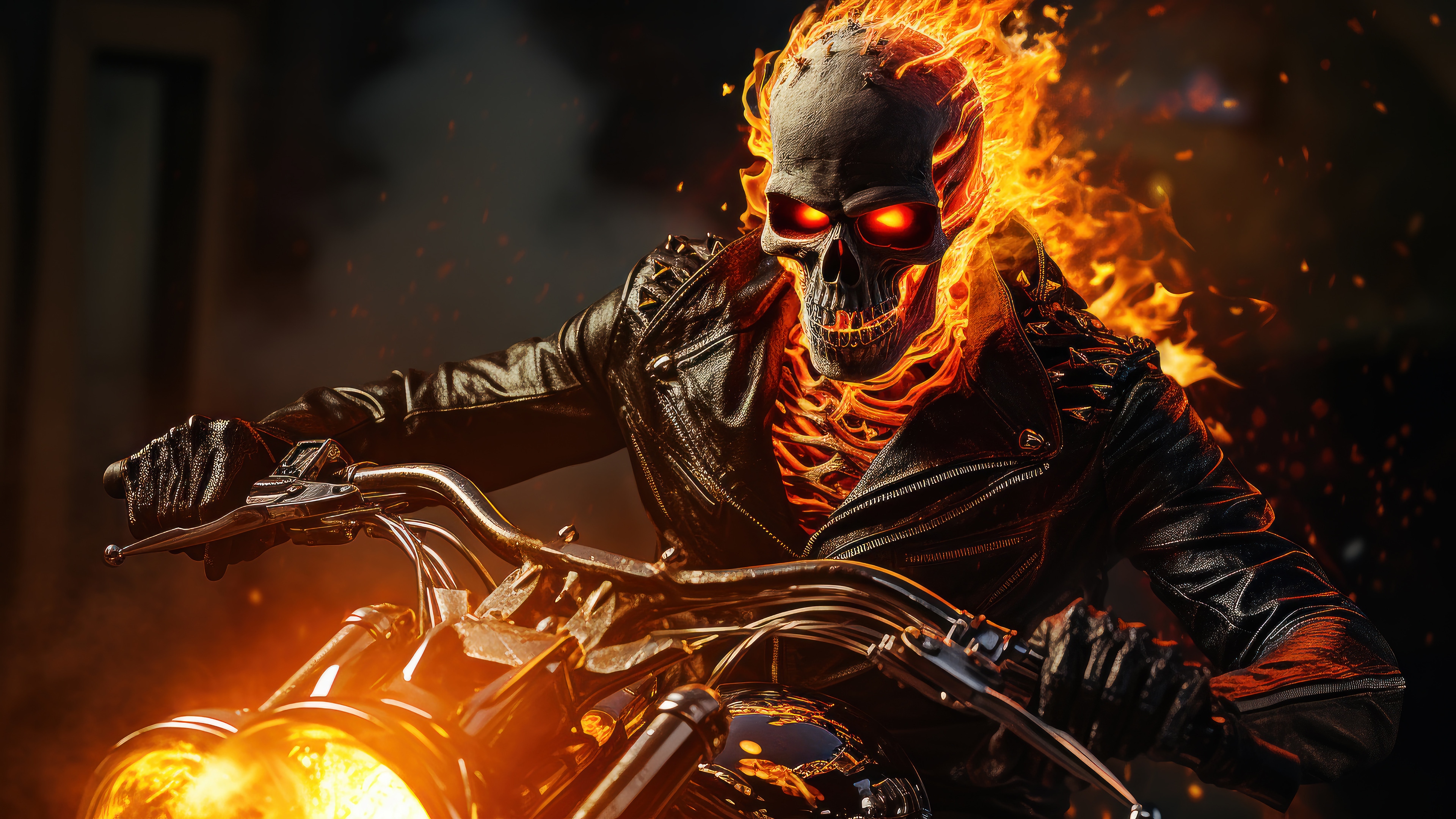 Ghost Rider on a Motorcycle 4K HD Wallpaper