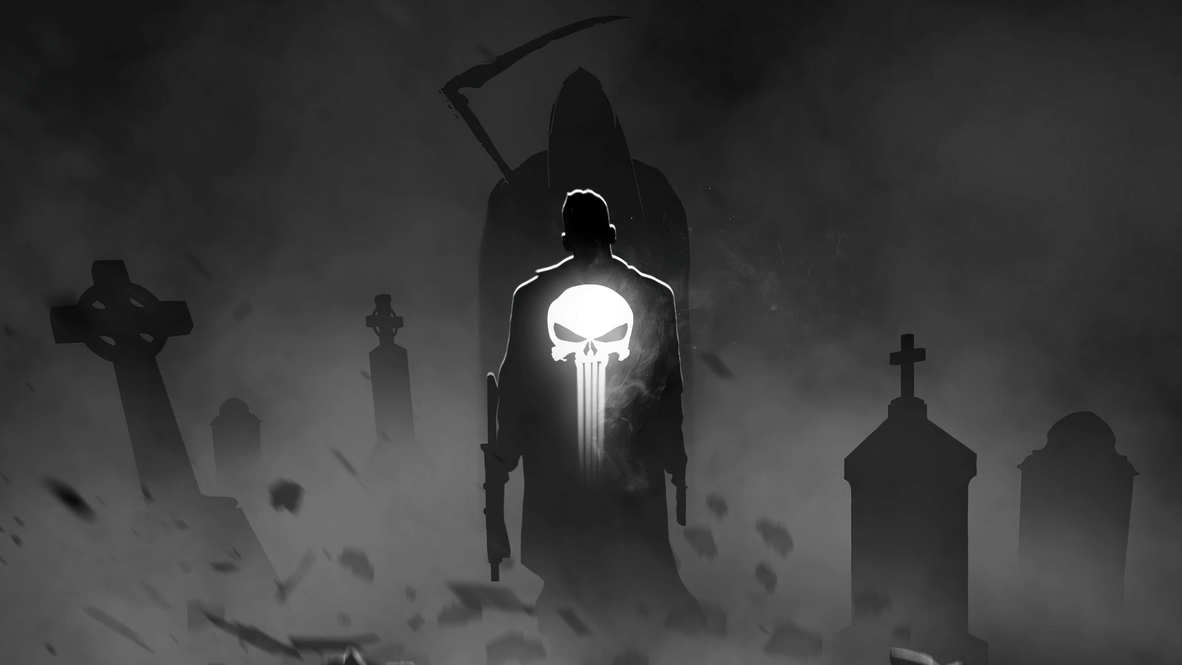 The Punisher in a Graveyard with Death HD Wallpaper