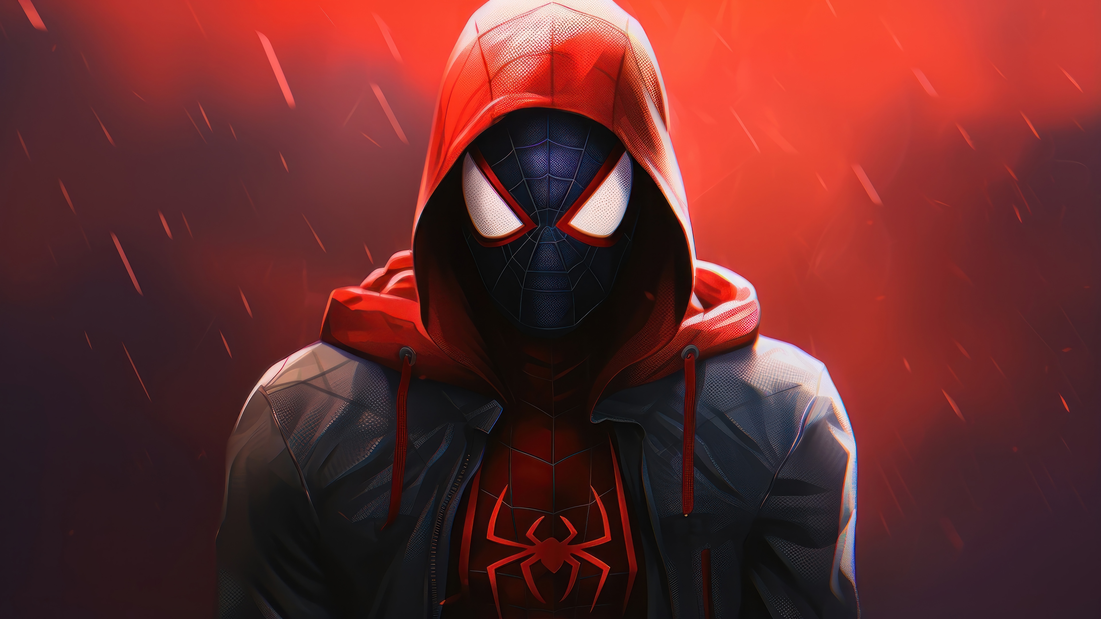 Miles Morales Spider-Man in a red hoodie 4K HD Wallpaper