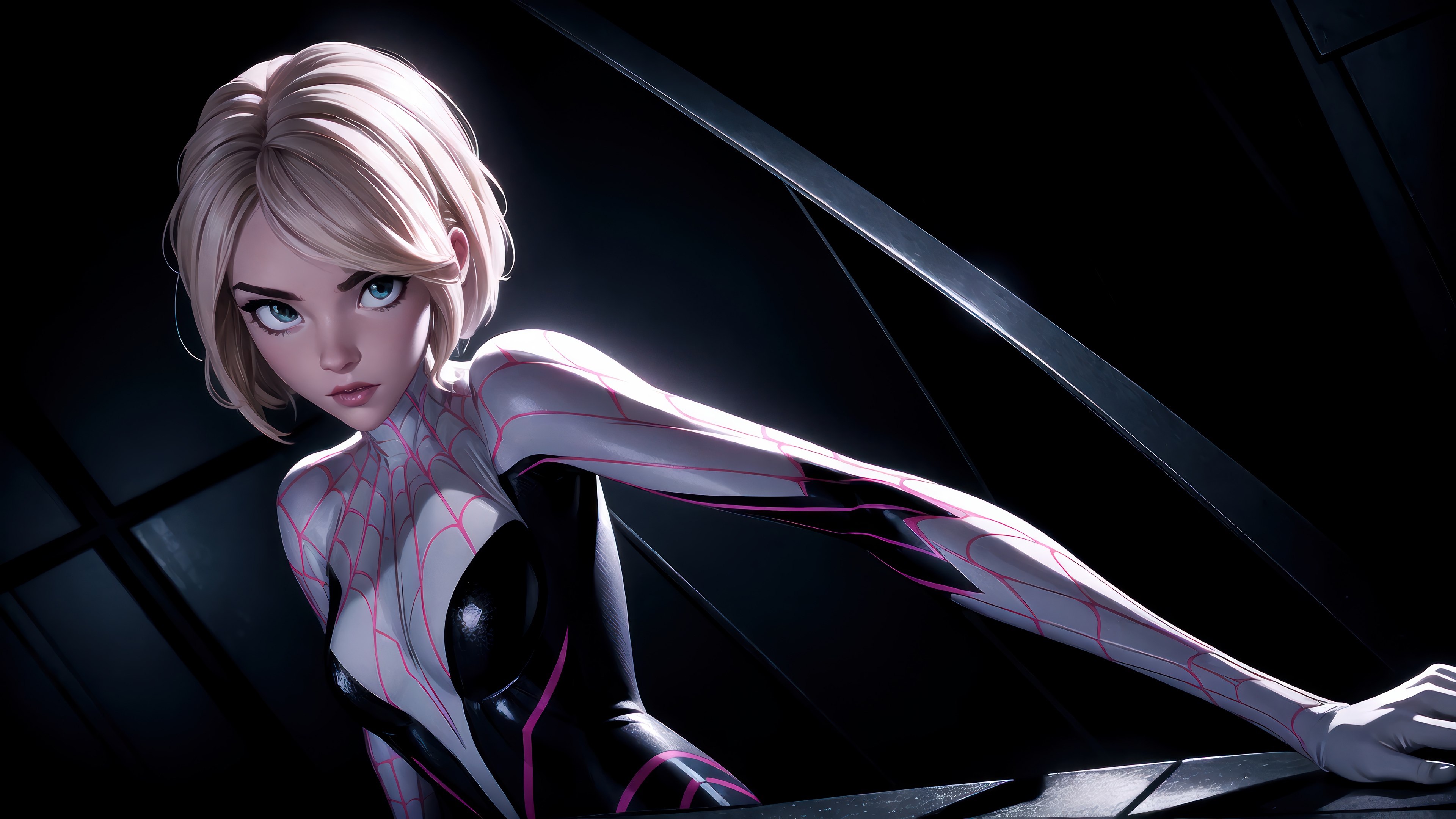 Spider-Gwen in a white and black suit HD Wallpaper