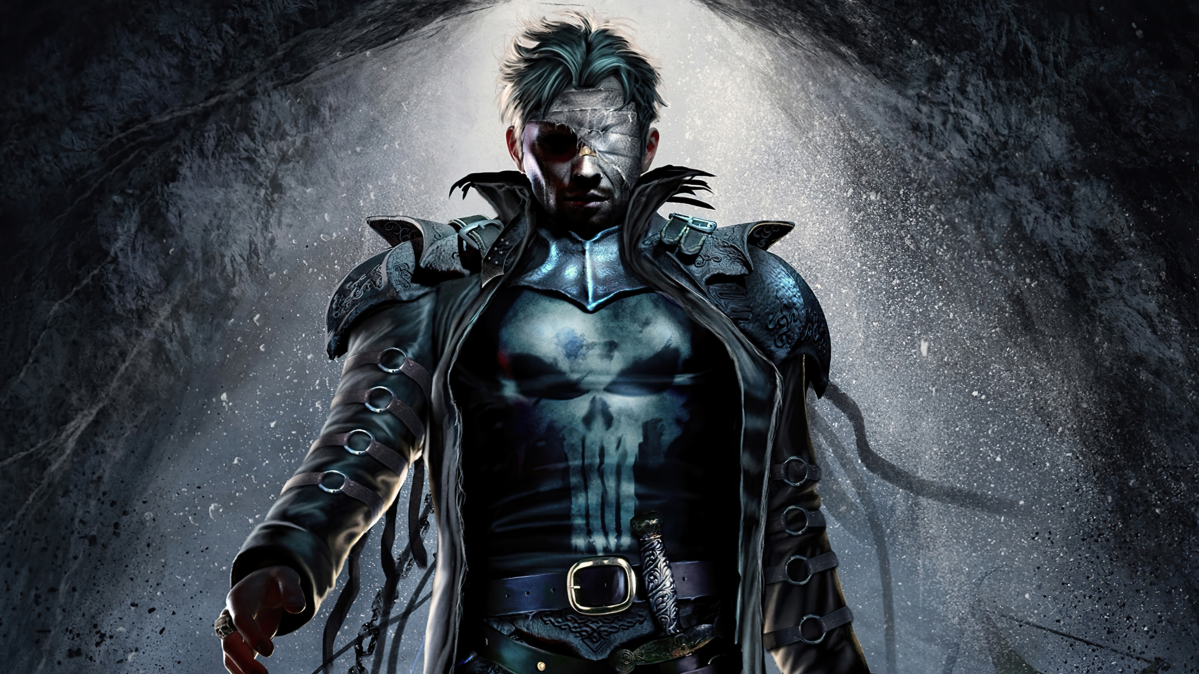 The Punisher in a dark cave, 4K HD Wallpaper