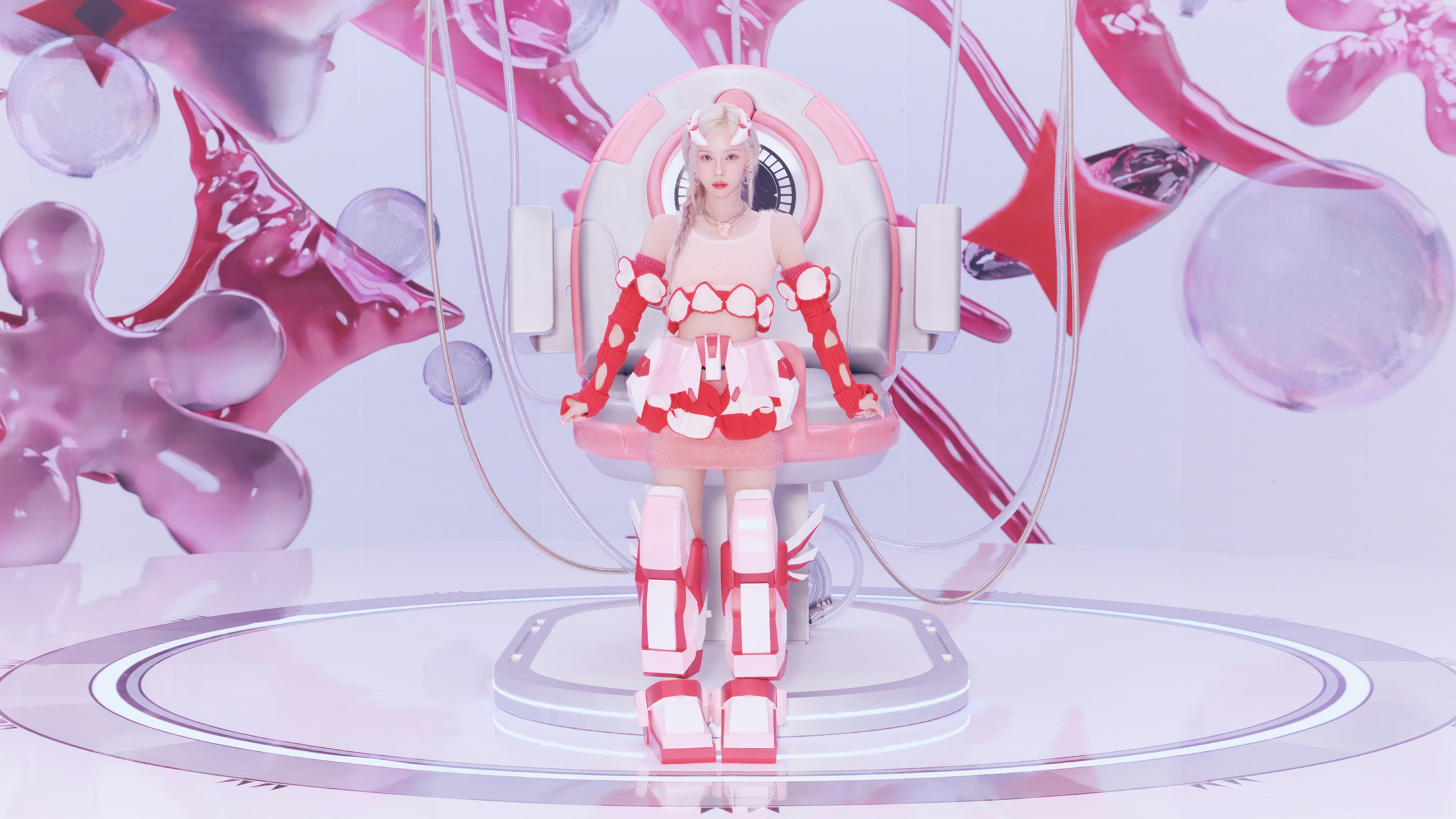 Aespa Winter in a pink and red robot costume HD Wallpaper