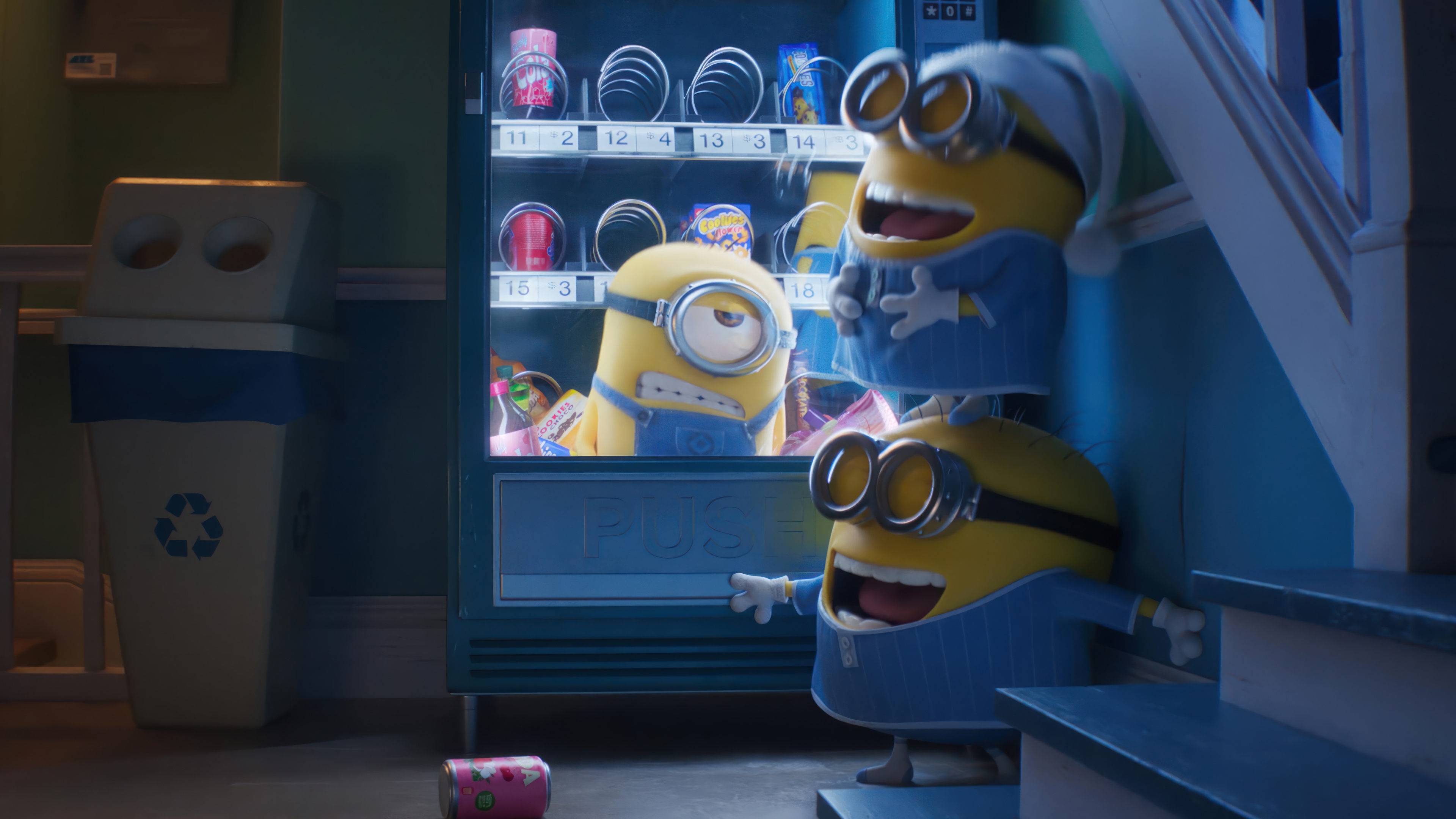 Minions in Pajamas at a Vending Machine HD Wallpaper