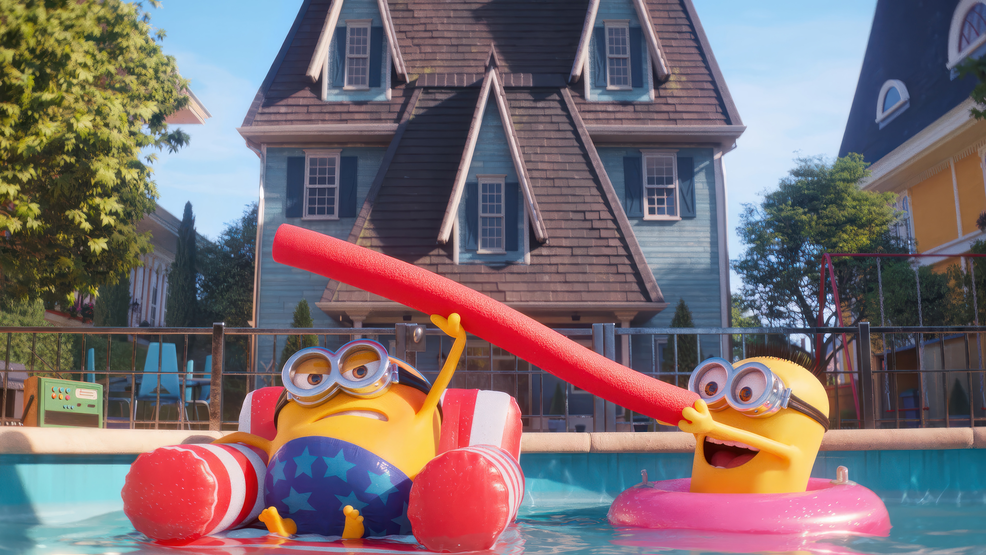 Despicable Me 4 Minions in a Pool HD Wallpaper