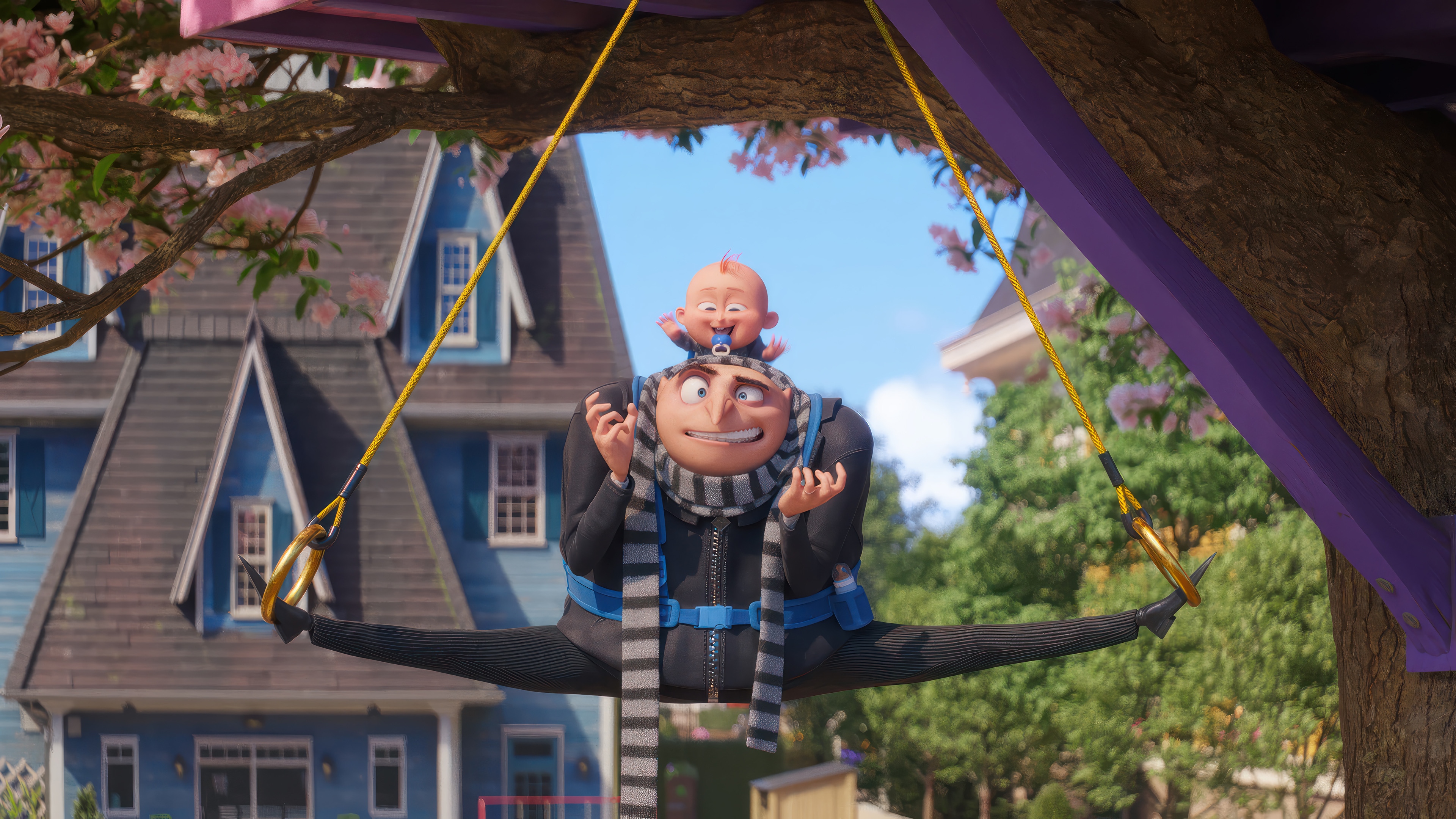 Despicable Me 4: Gru and Baby on a Swing HD Wallpaper