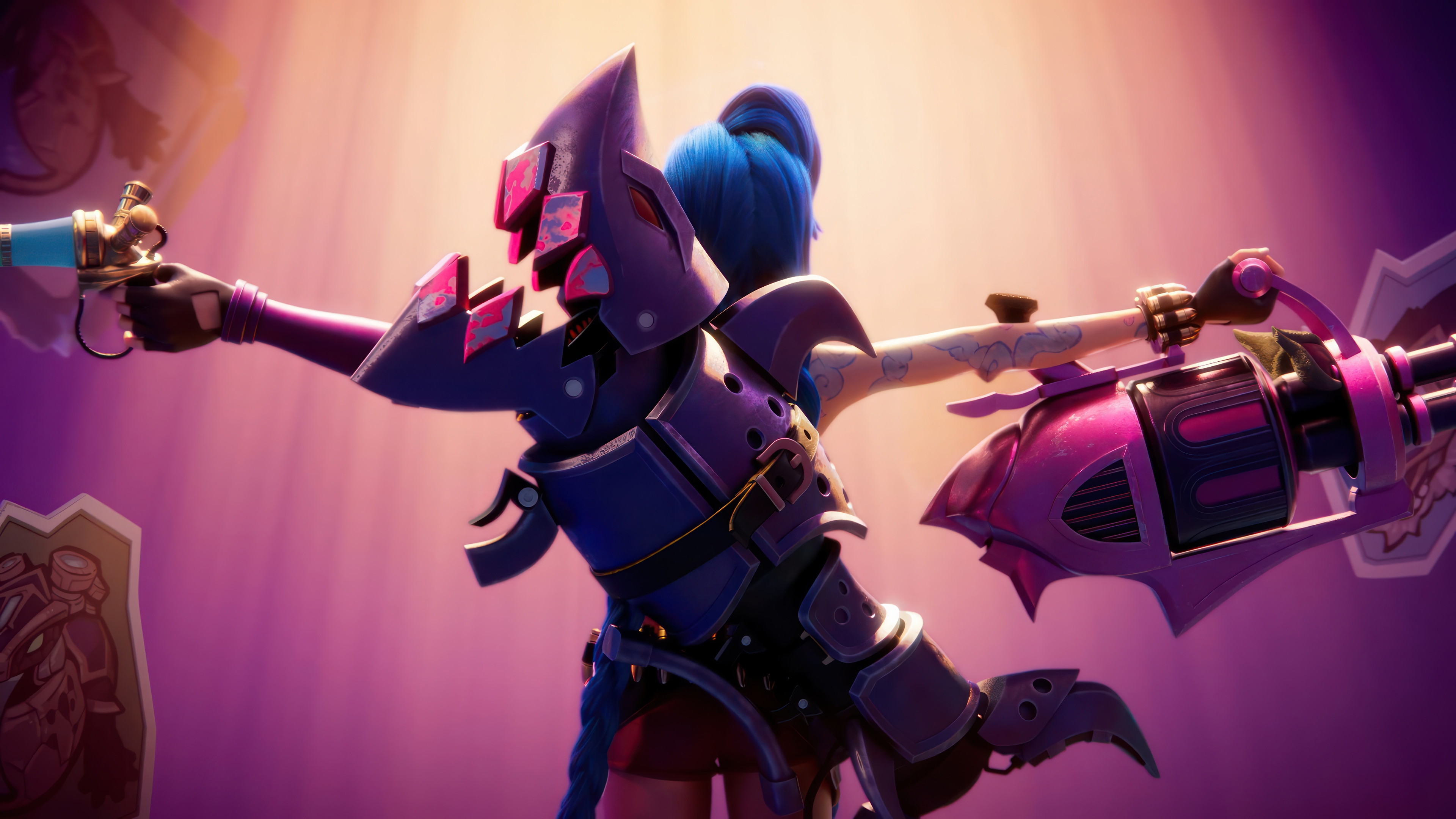 Jinx with her weapons in League of Legends 4K HD Wallpaper