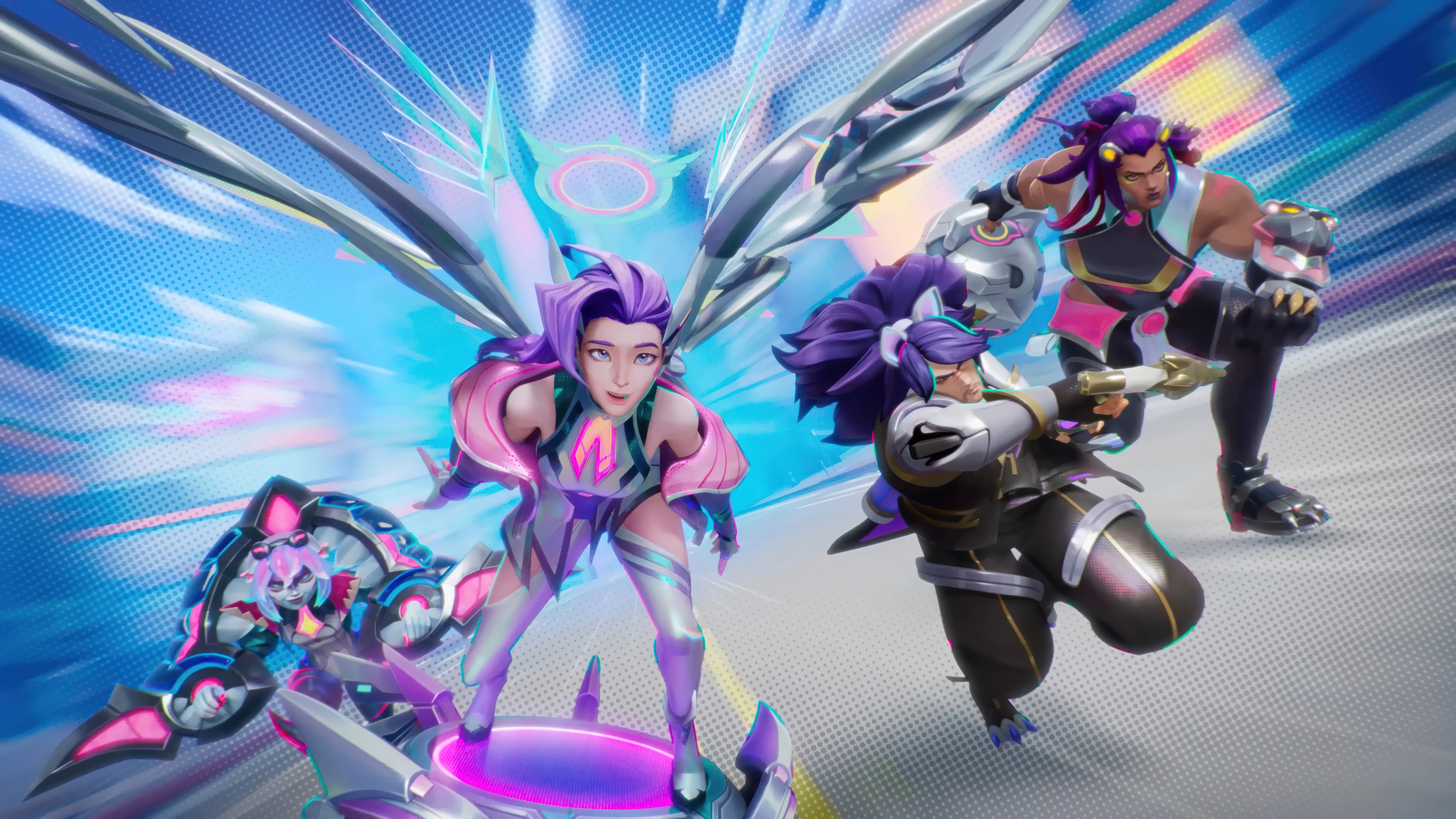 Anima Squad Seraphine, Yasuo, and Illaoi in League of Legends 4K HD Wallpaper