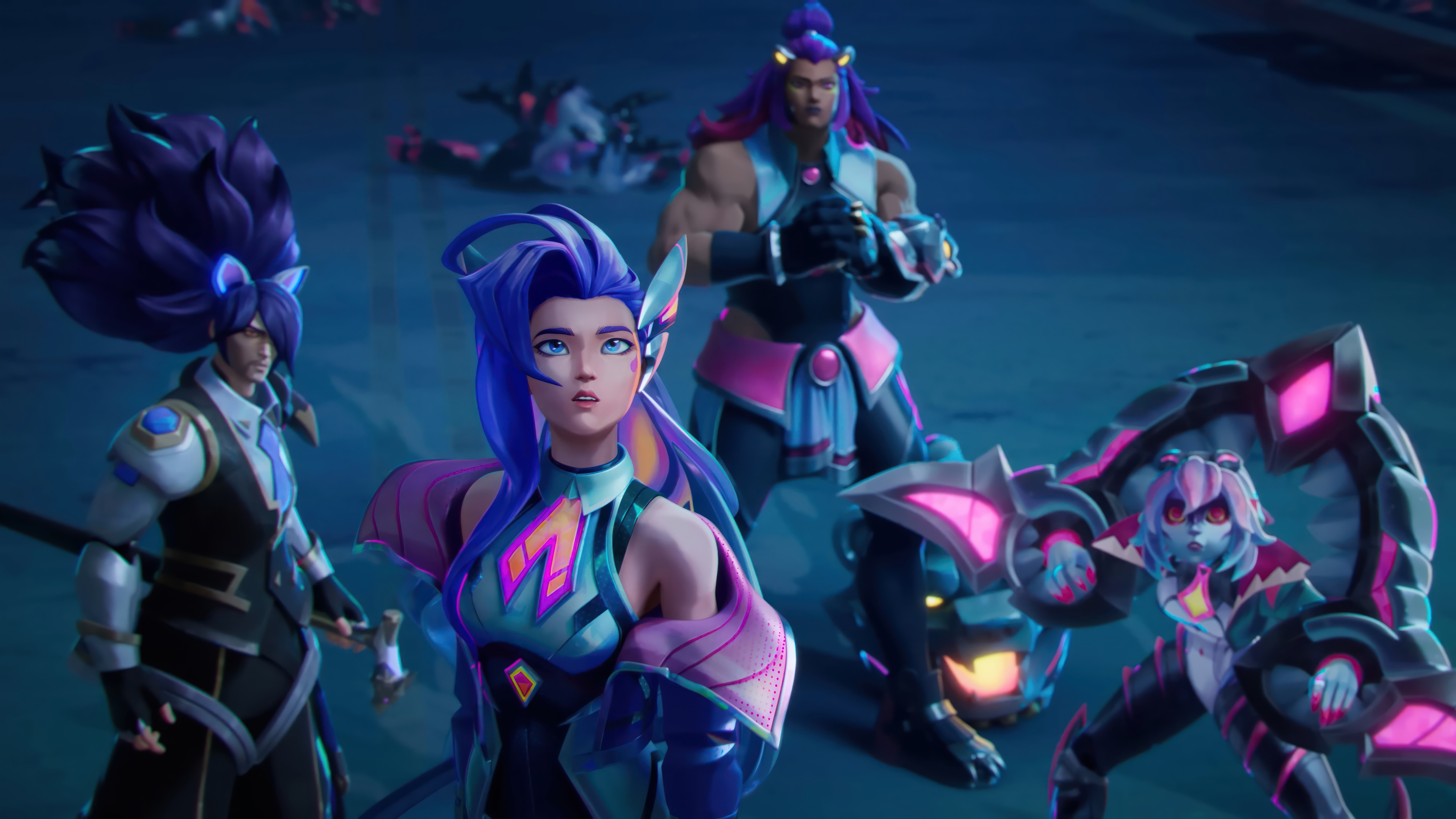 Anima Squad Seraphine, Yasuo, Briar, and Illaoi in League of Legends 4K HD Wallpaper