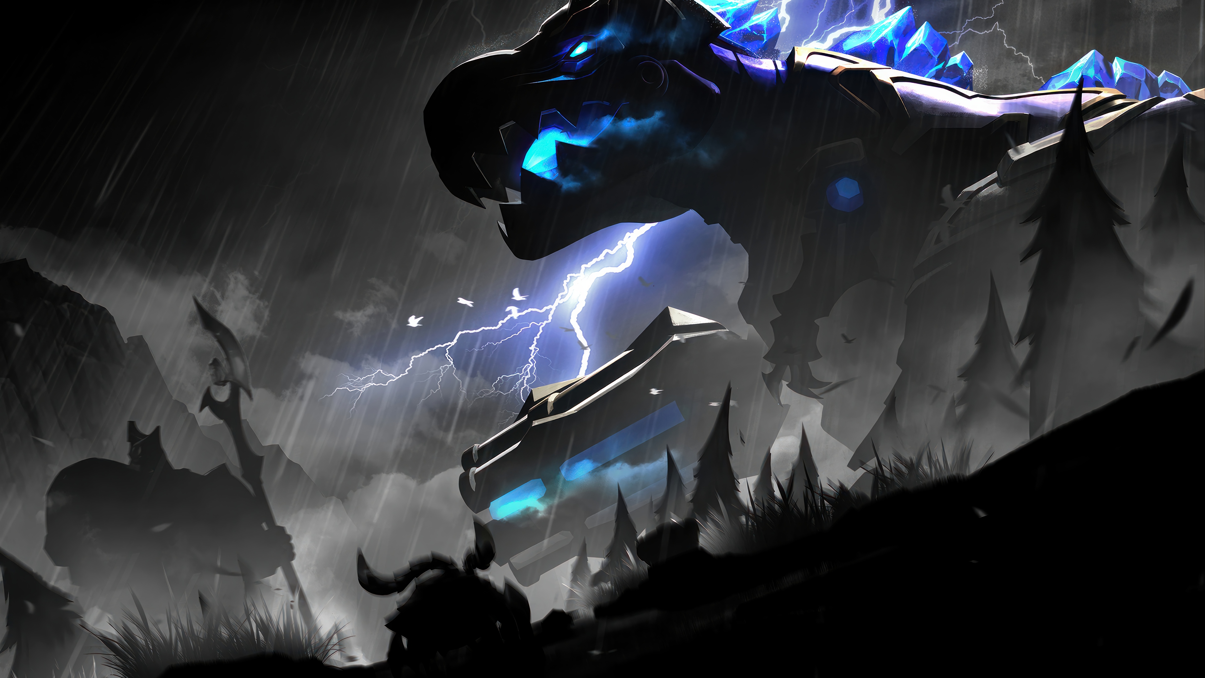 League of Legends Dragon and Warrior in Storm HD Wallpaper