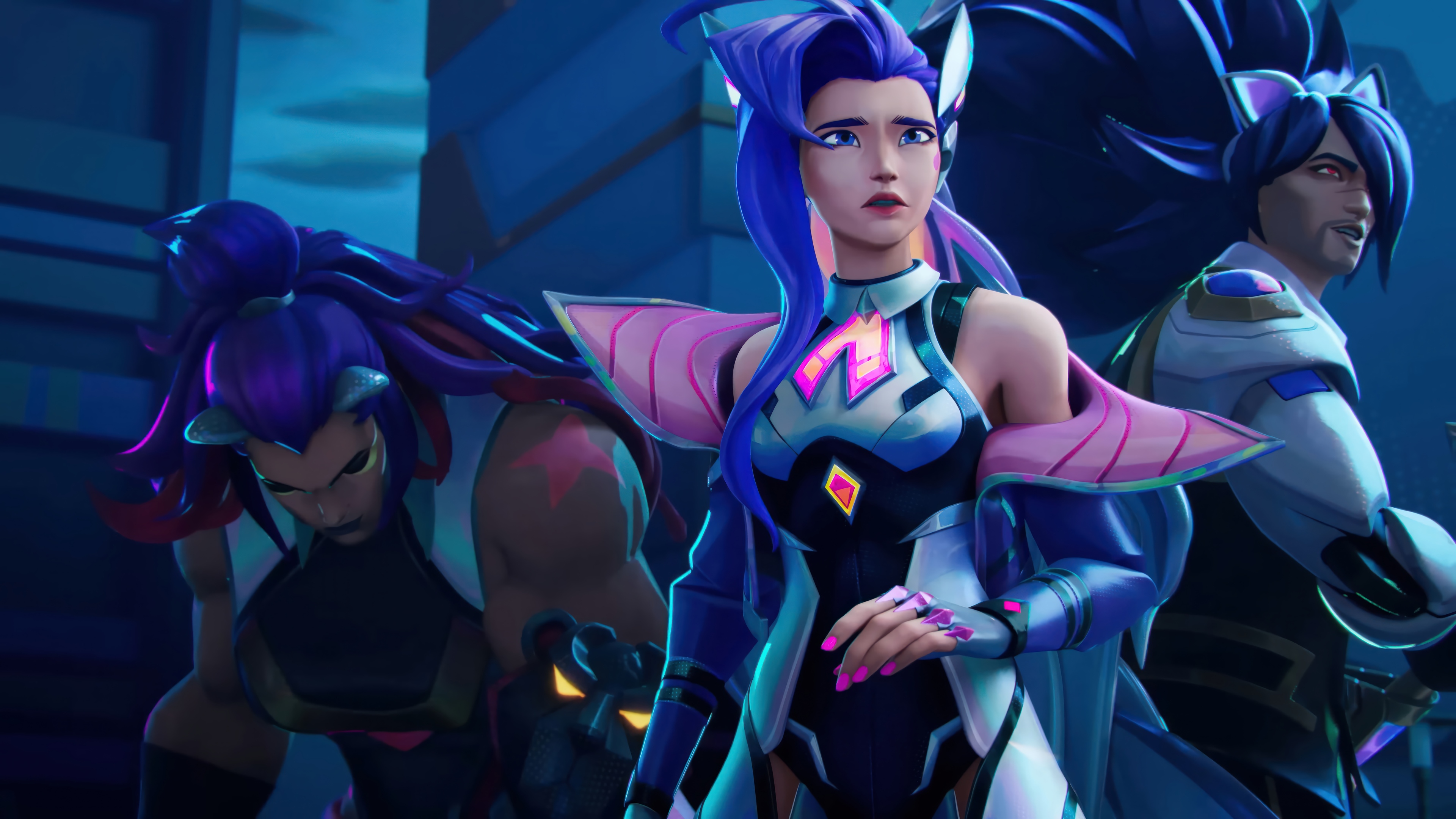 Anima Squad Seraphine, Illaoi, and Yasuo in League of Legends 4K HD Wallpaper