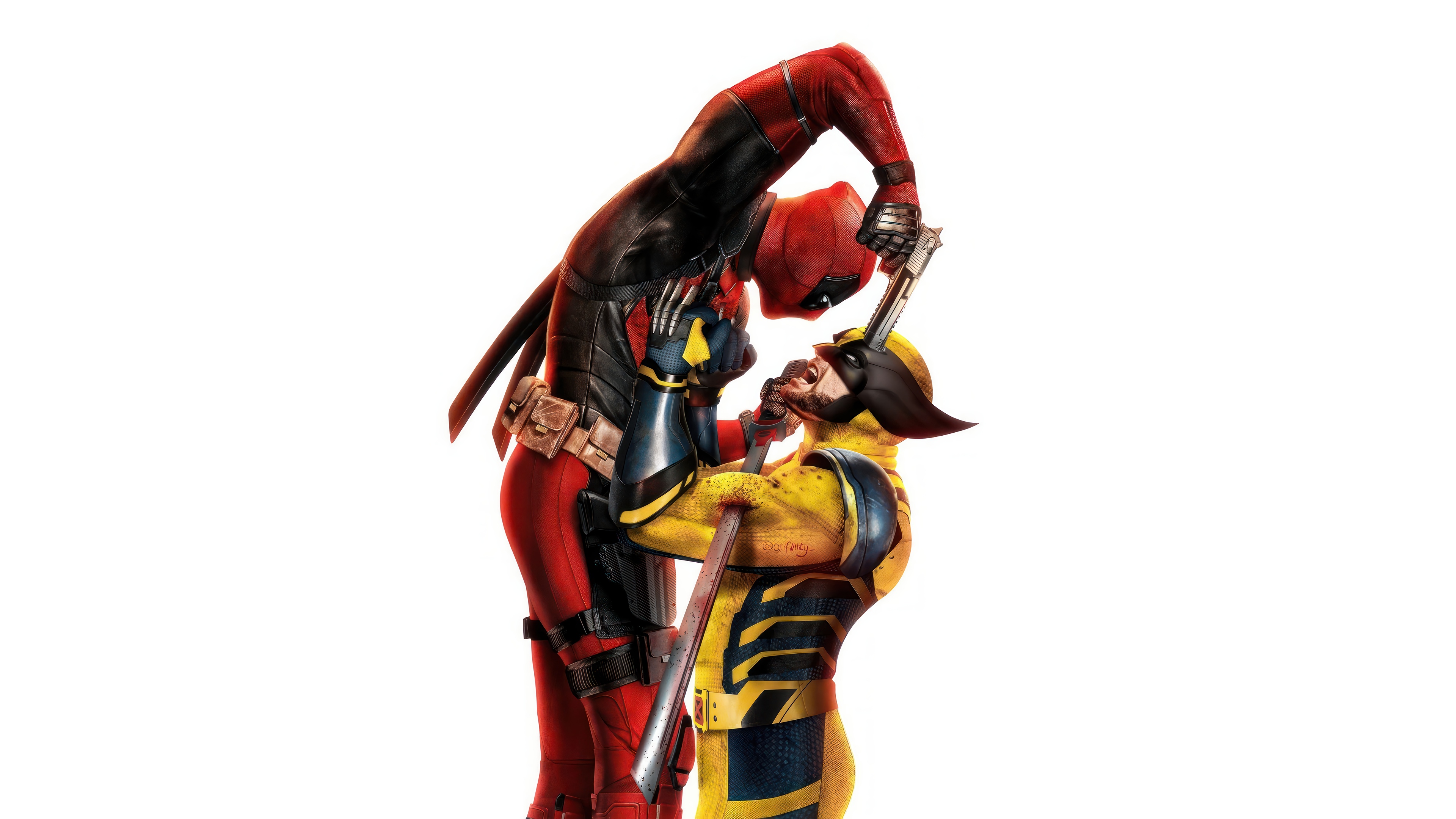 Deadpool and Wolverine in a fight HD Wallpaper