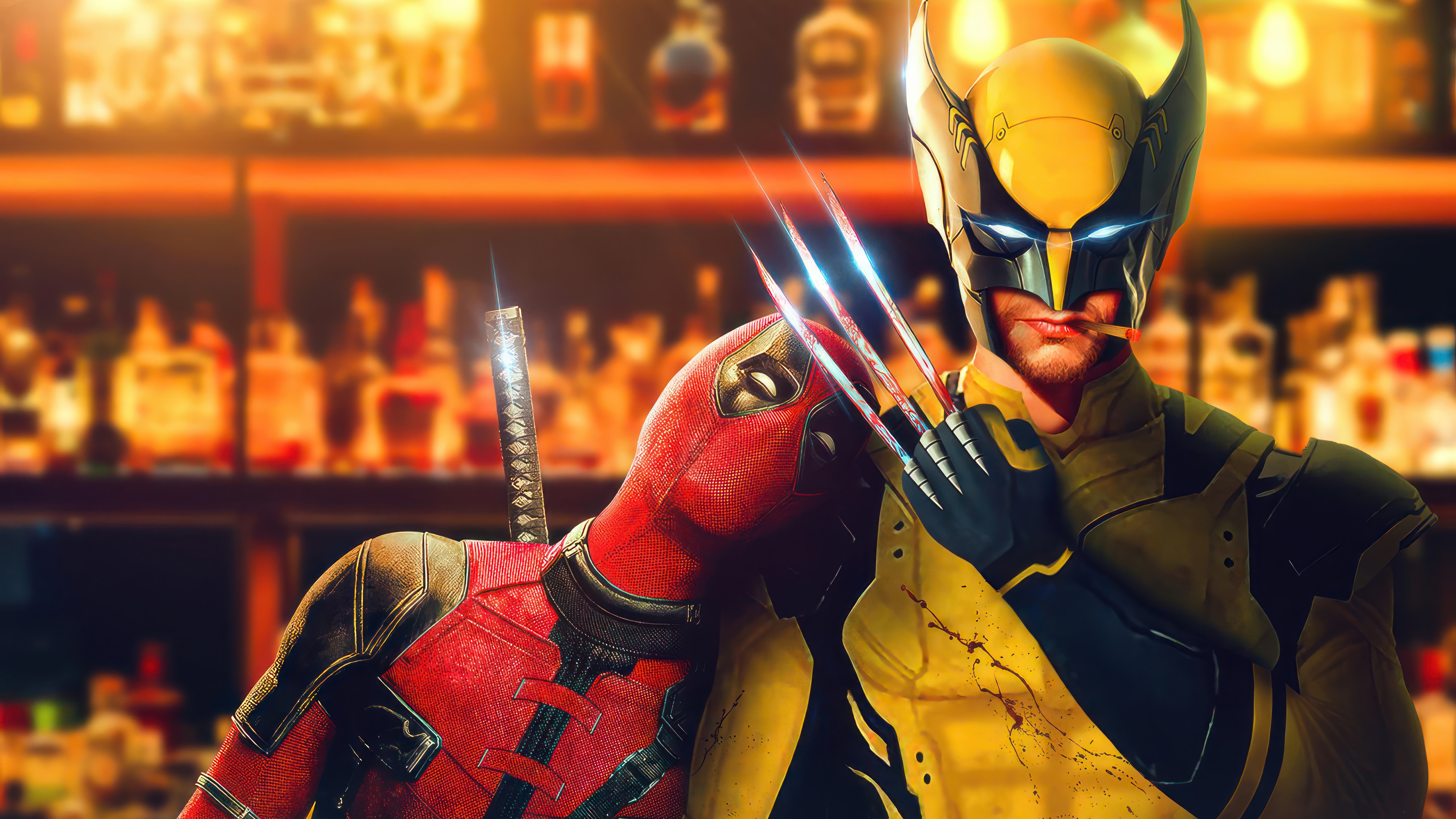 Deadpool and Wolverine in a Bar HD Wallpaper