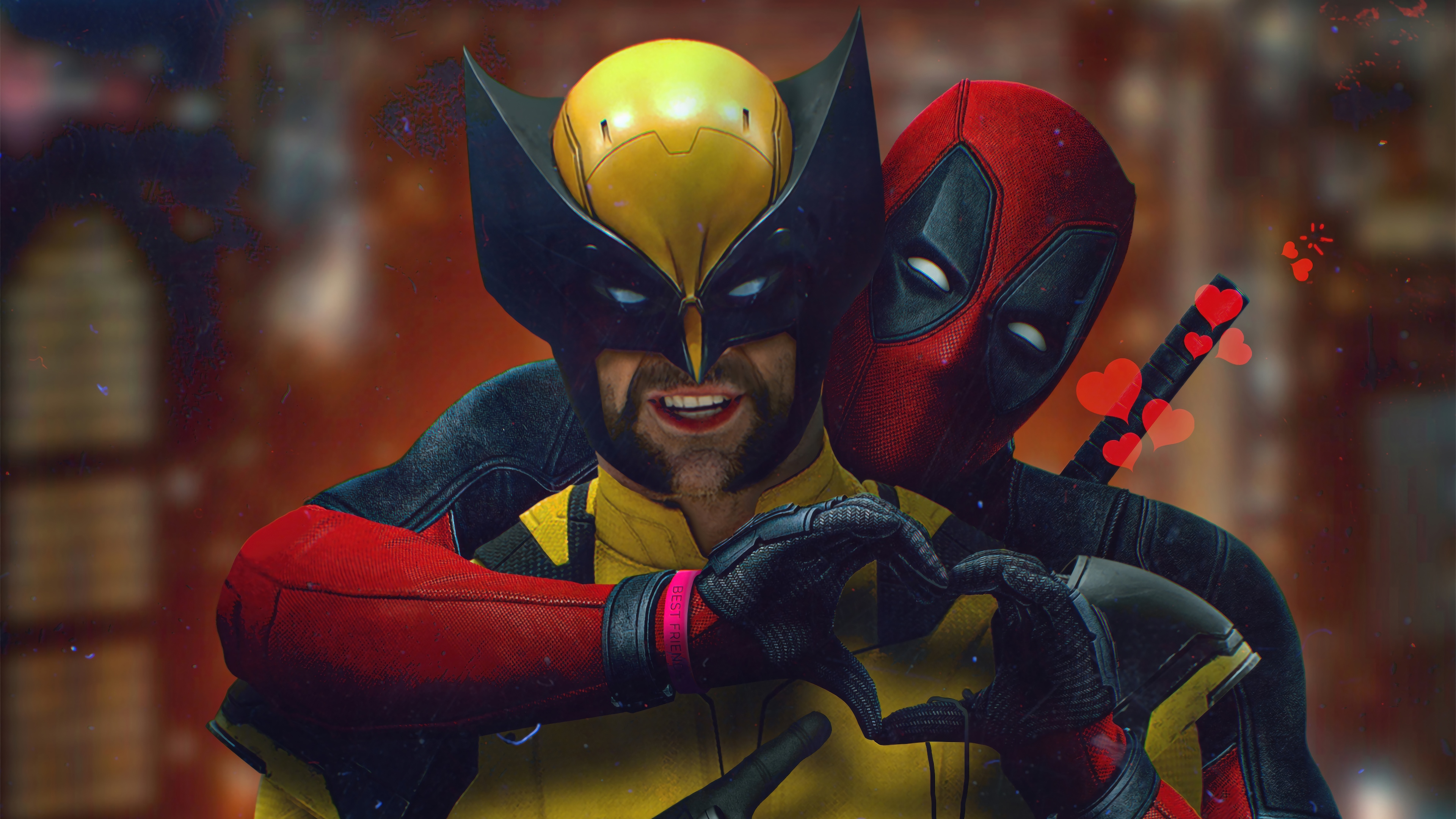 Deadpool and Wolverine making heart shape HD Wallpaper