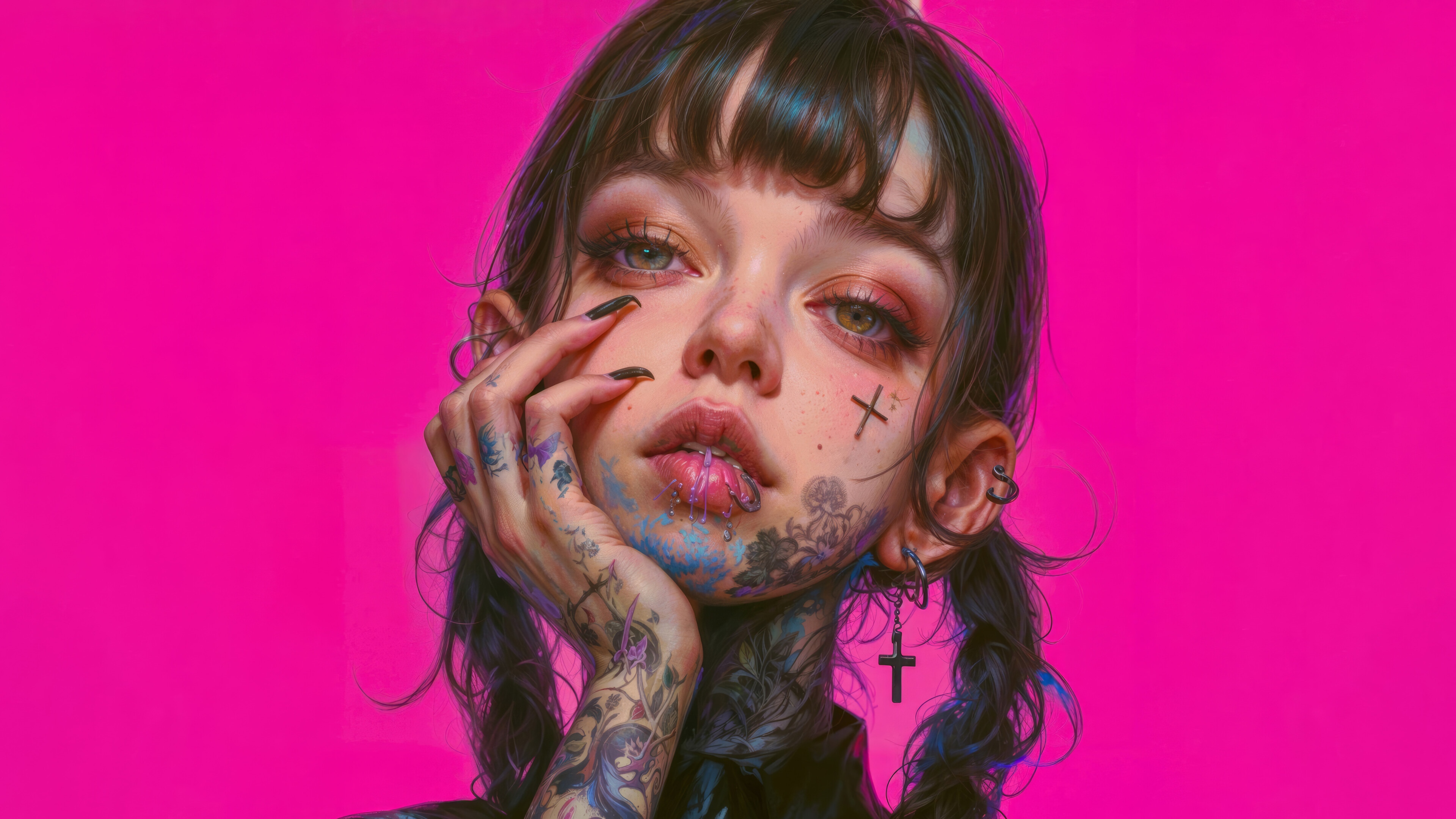 Anime Girl with Tattoos 4K HD Wallpaper