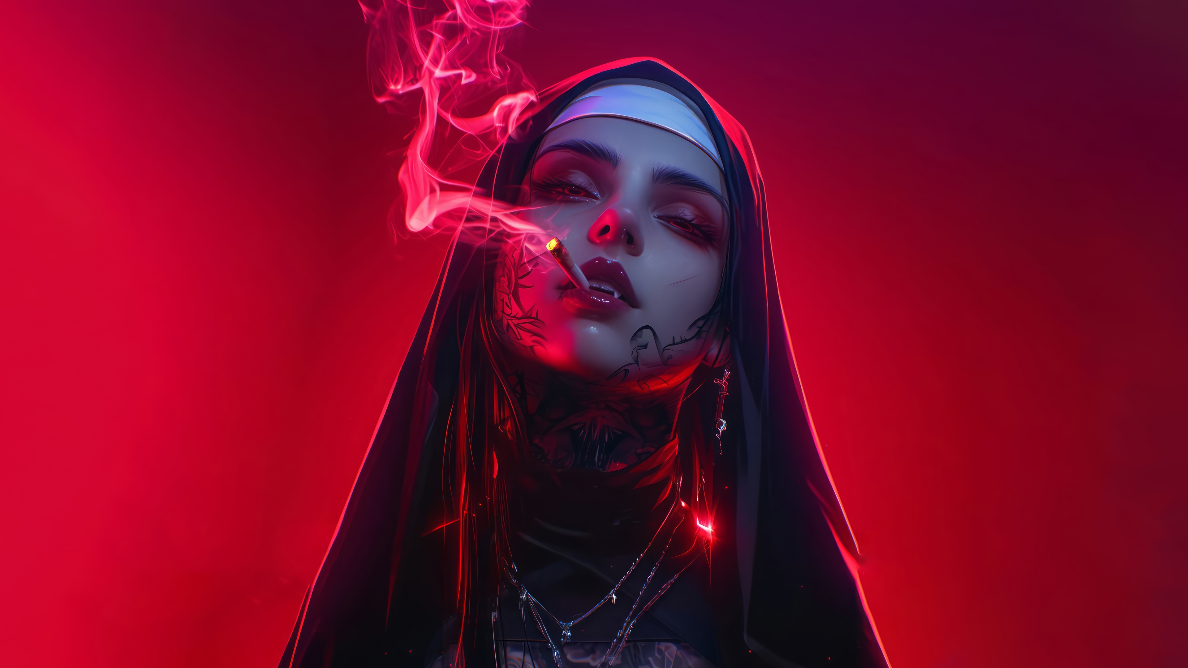 Anime Nun Smoking in 4K HD Wallpaper